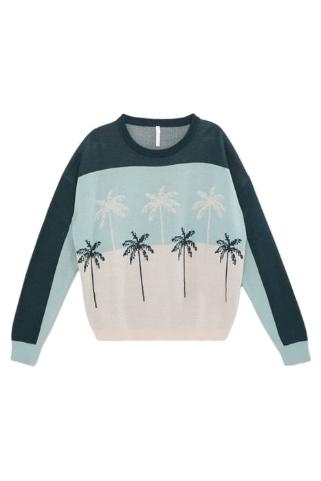 IMPERIAL GREEN PALM MOTIF JACQUARD KNIT SWEATER 2