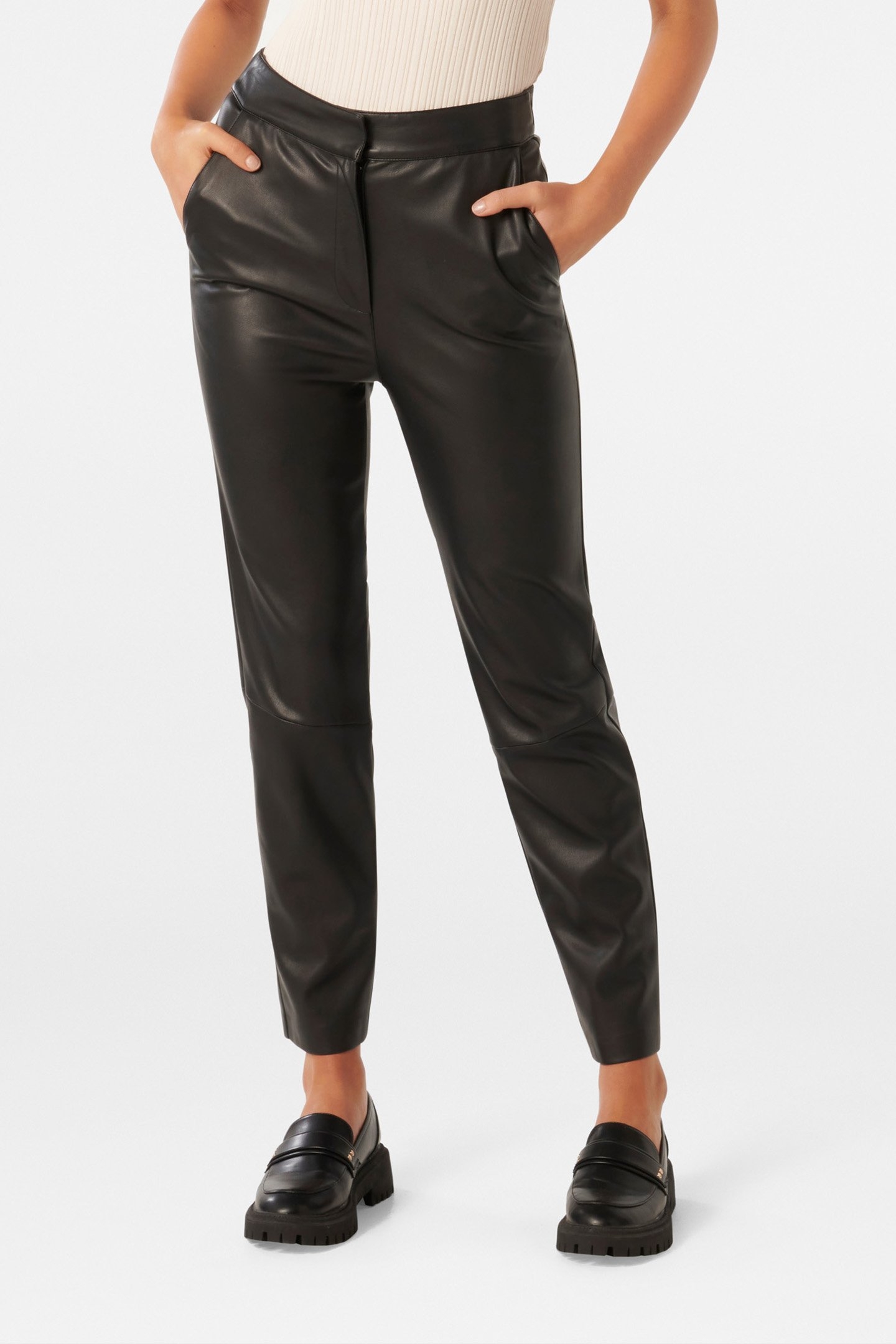 ALEXIS VEGAN LEATHER SLIM LEG PANTS BLACK 1
