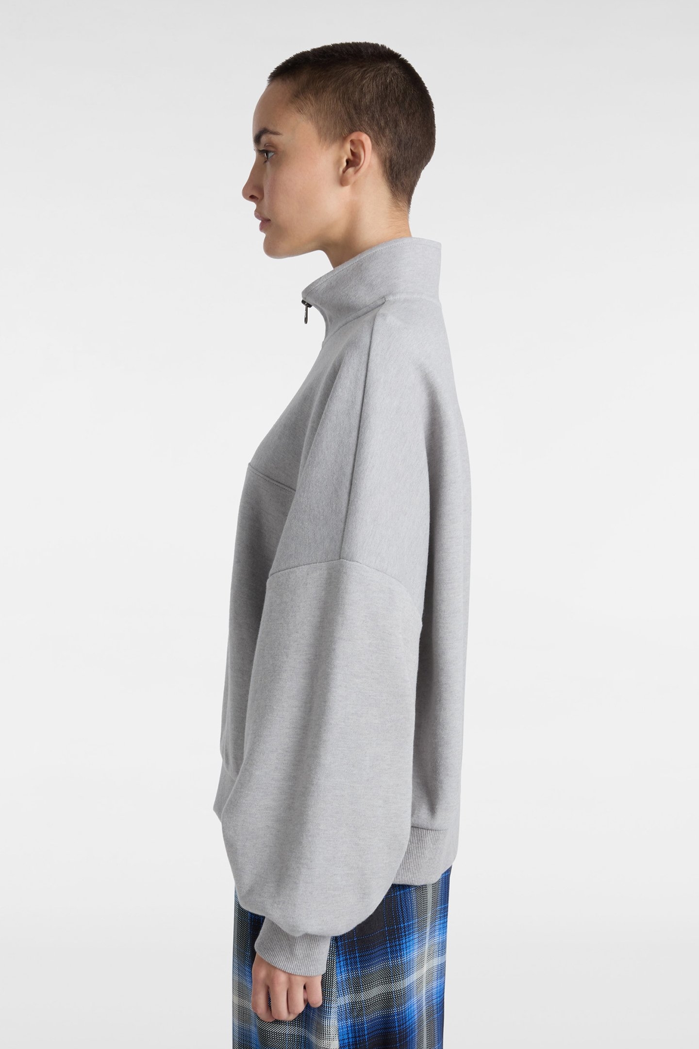 ELEVATED DOUBLE KNIT LOOSE MOCK NECK CEMENT HEATHER 6