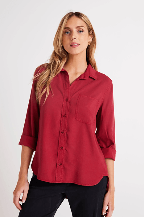 SHIRT TAIL BUTTON DOWN RUBY RED 1