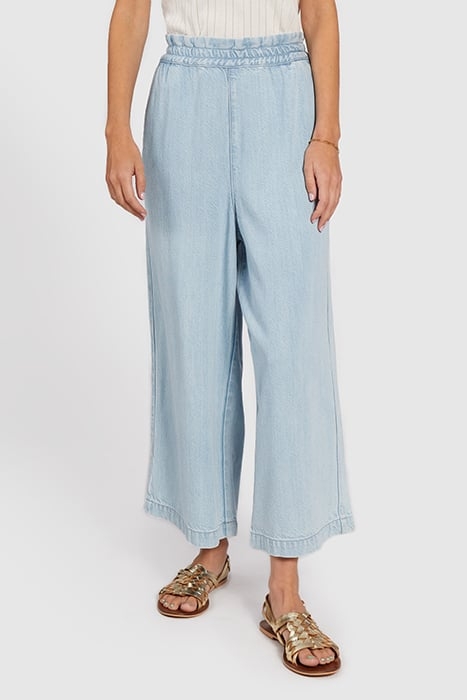 BLEACHED ELASTICATED WAIST WIDE-LEG JEANS 1