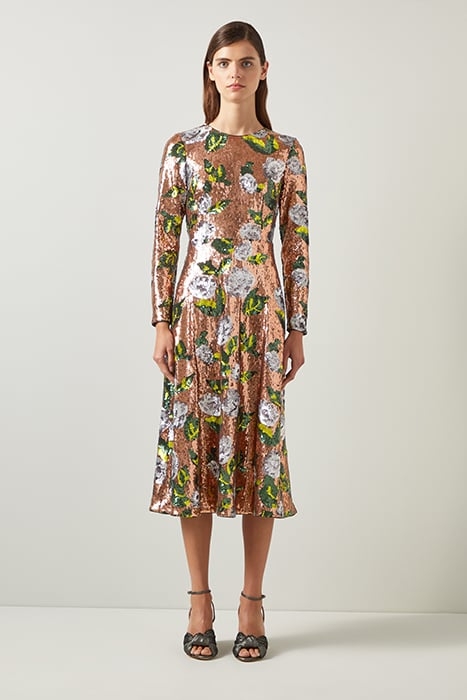 MARCEL SEQUIN MIDI DRESS ROSE GOLD/BLACK 2