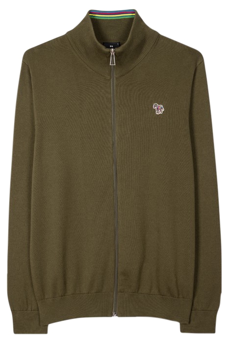 MENS CARDI ZIP THRU ZEB BAD OLIVE GREEN 1