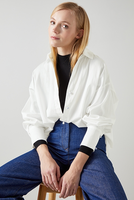 BEATRICE COTTON BUTTON-DOWN SHIRT PURE WHITE 5