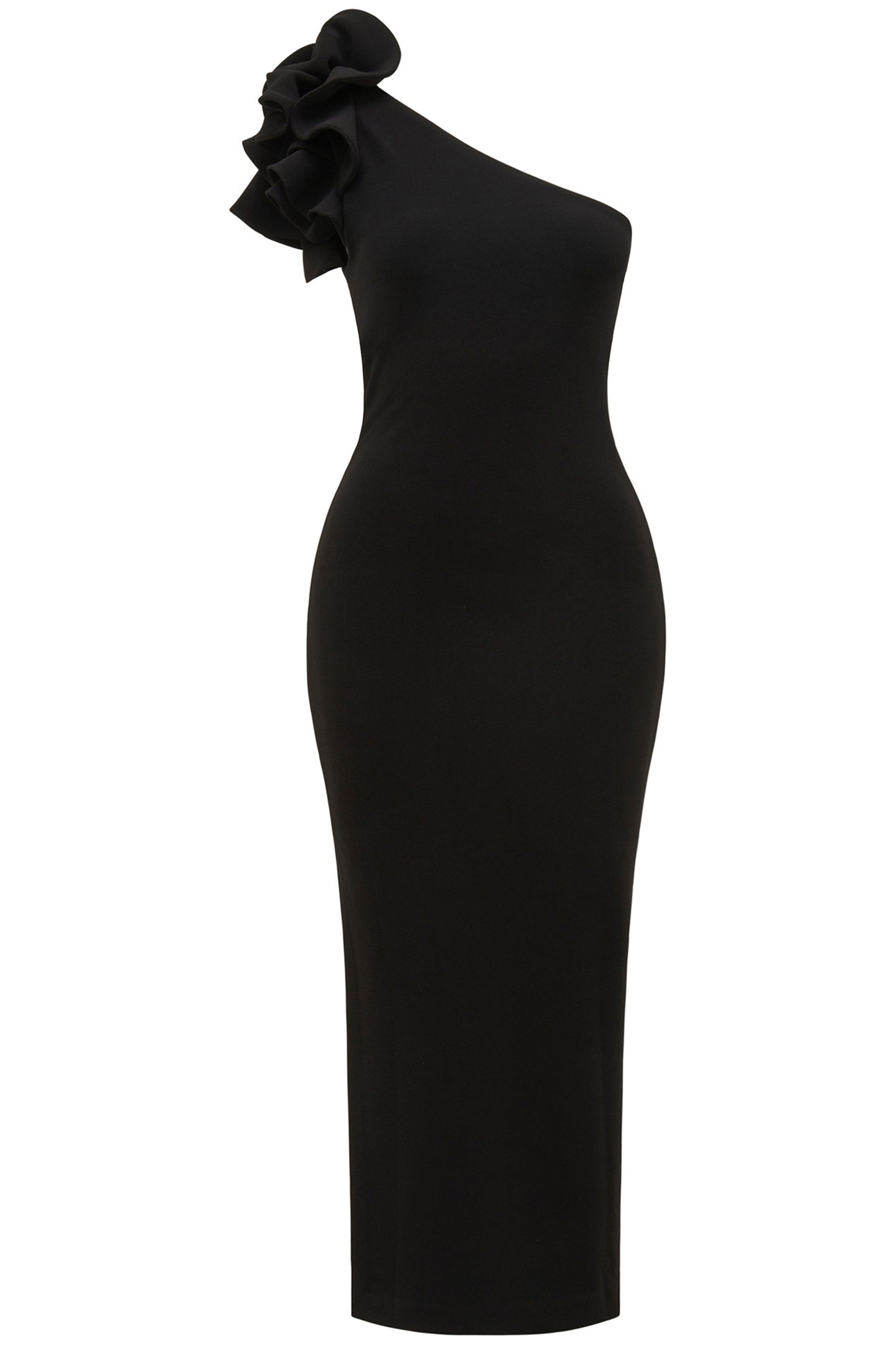 CELESTE ONE SHOULDER RUFFLE BODYCON DRESS BLACK 3
