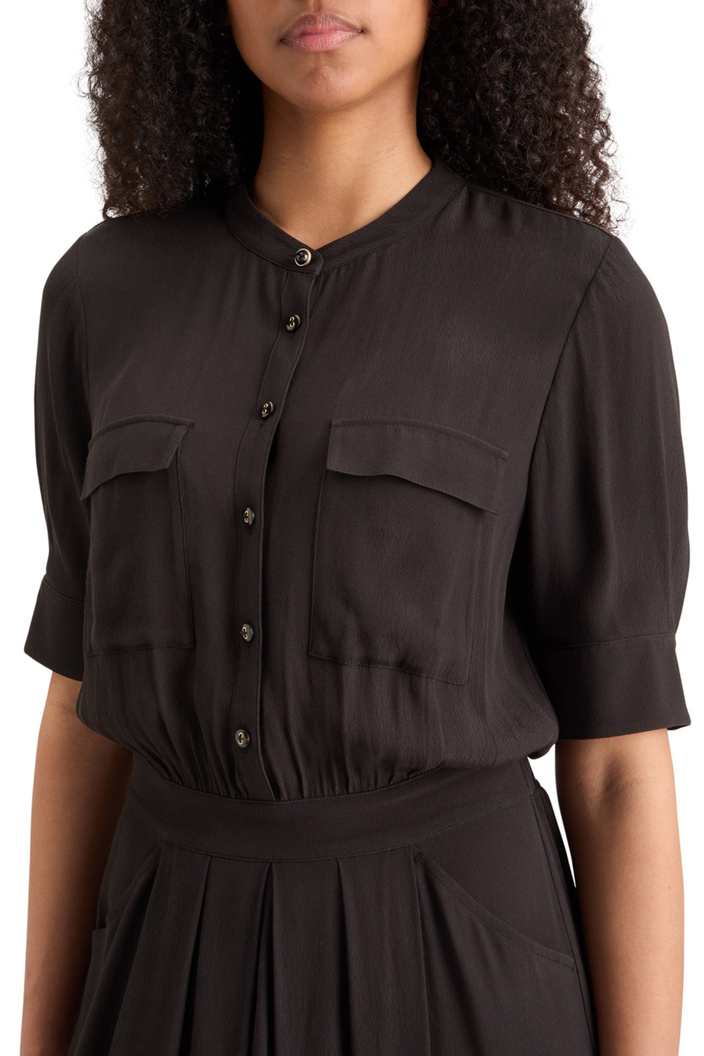 CREPE MIDI DRESS WITH CHEST POCKETS EVENING BLACK 6