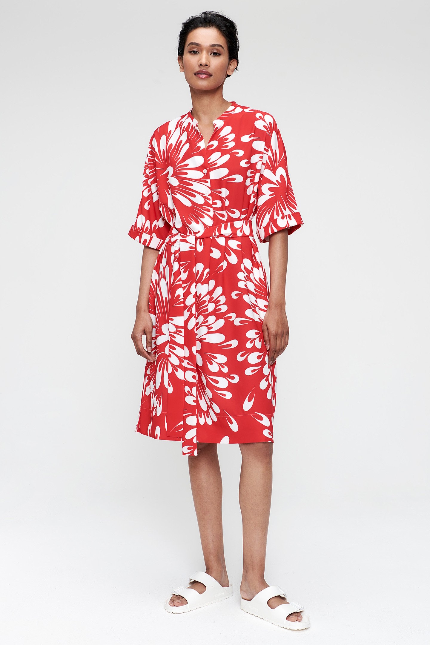 PRINTED SHIFT DRESS FIERY RED 1