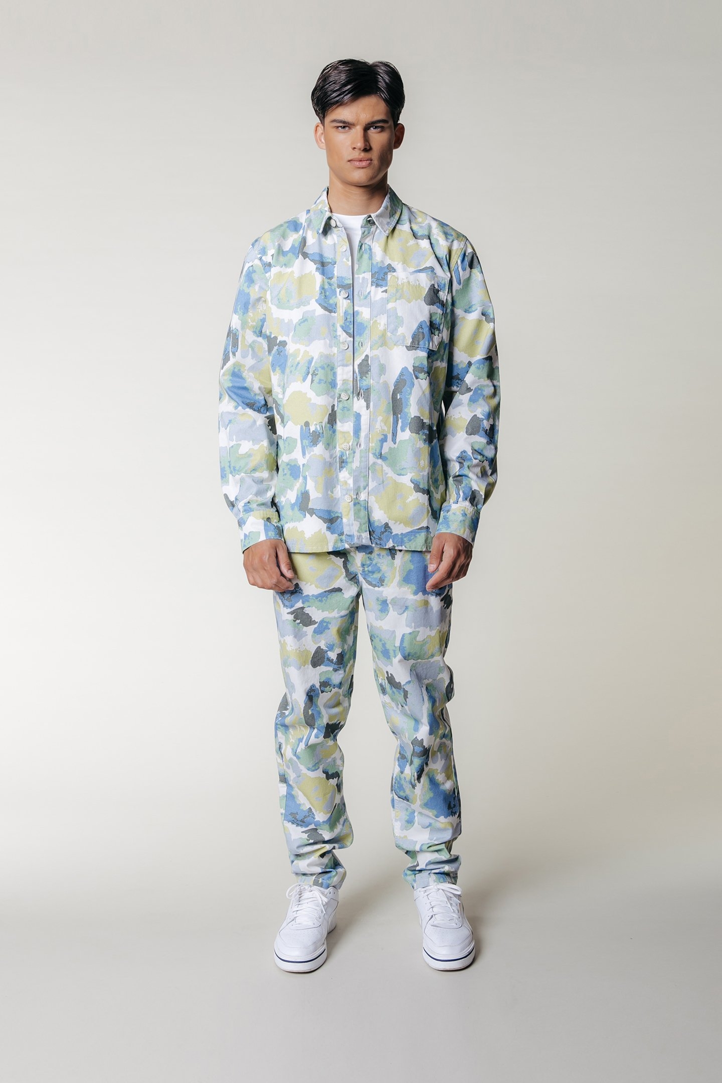 DEX ABSTRACT LEAVES CHINO PANTS LIME 1