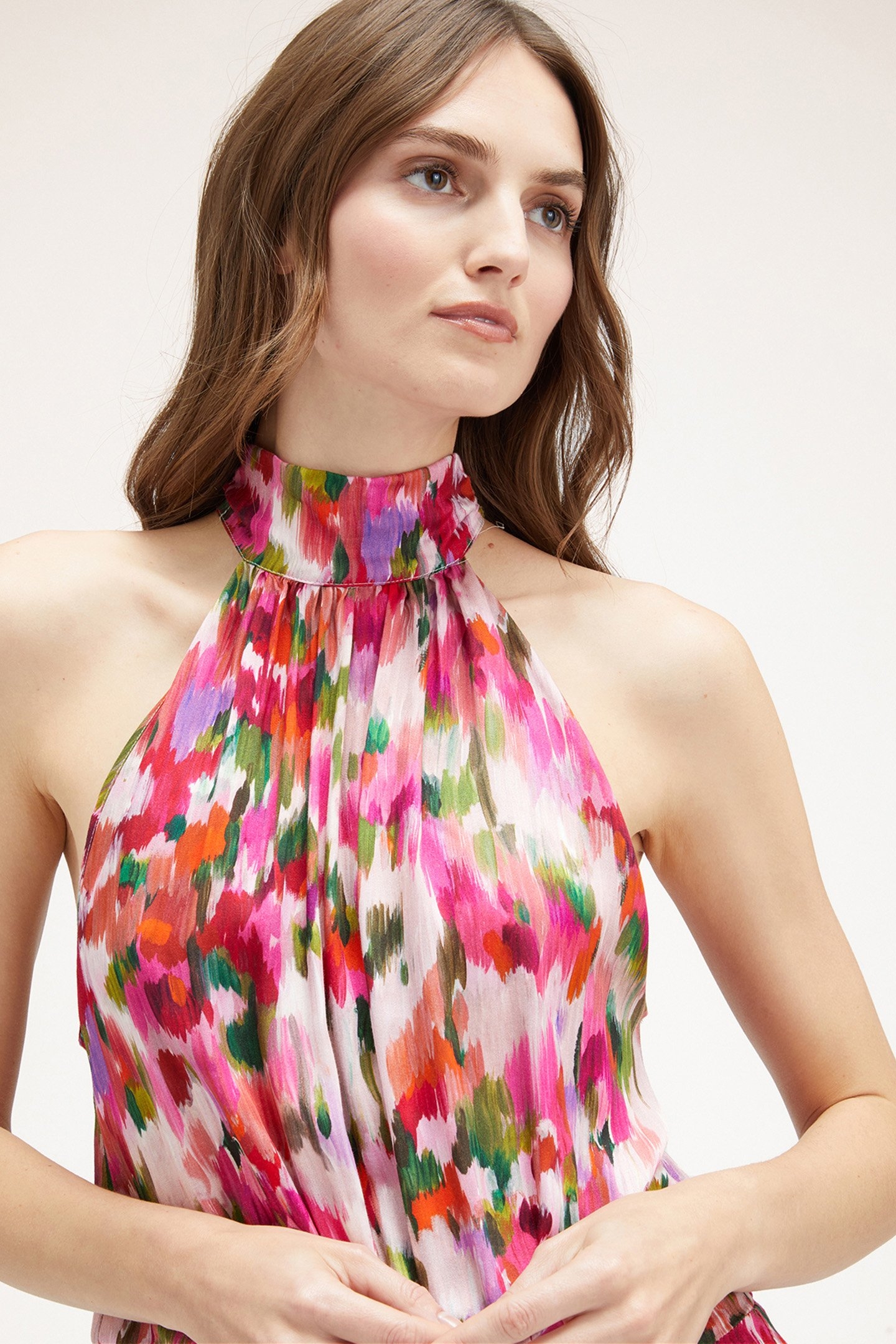 FLORAL INDIAN INK PRINT HALTERNECK DRESS RED 5