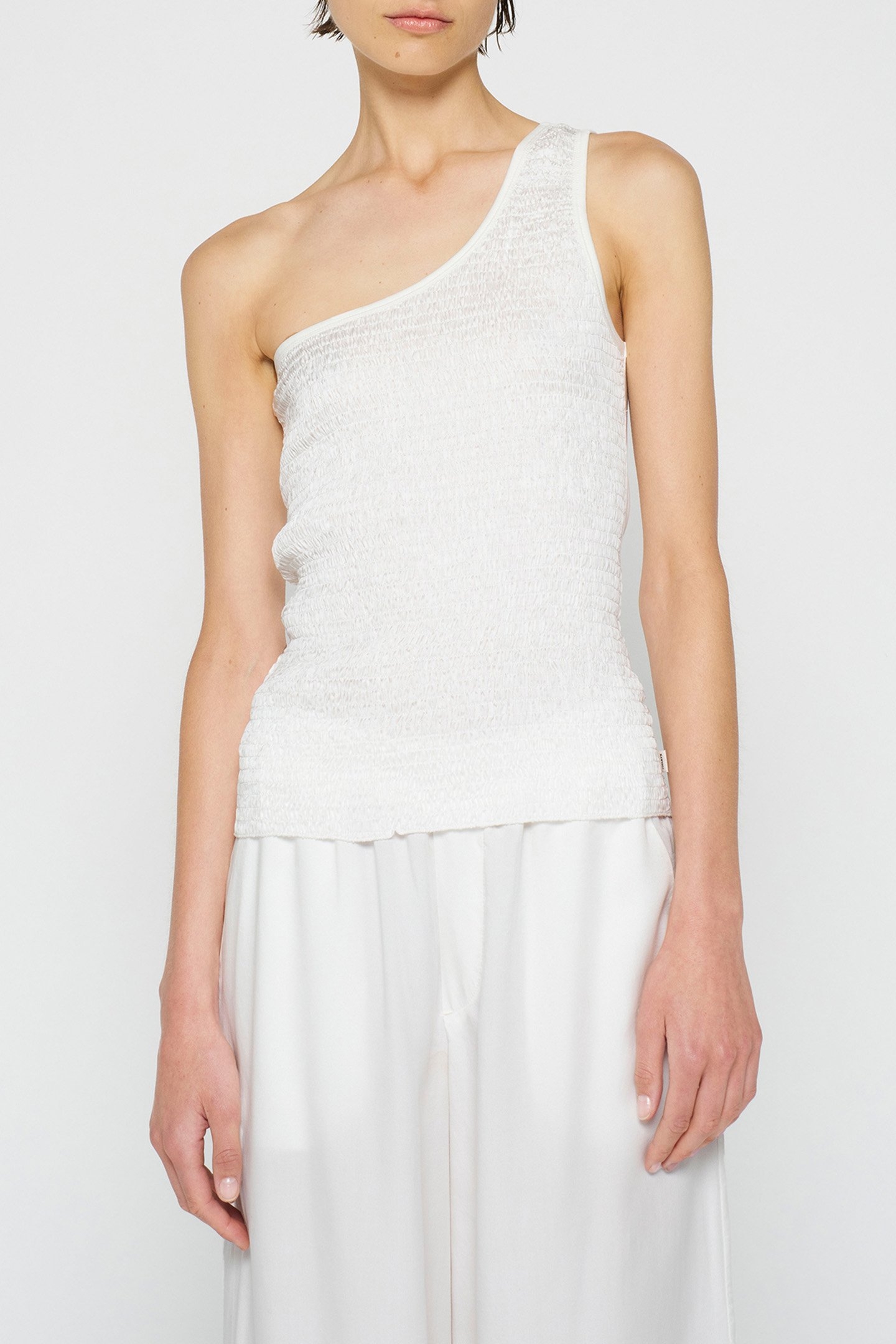 ONE SHOULDER SMOCK TOP ECRU 1