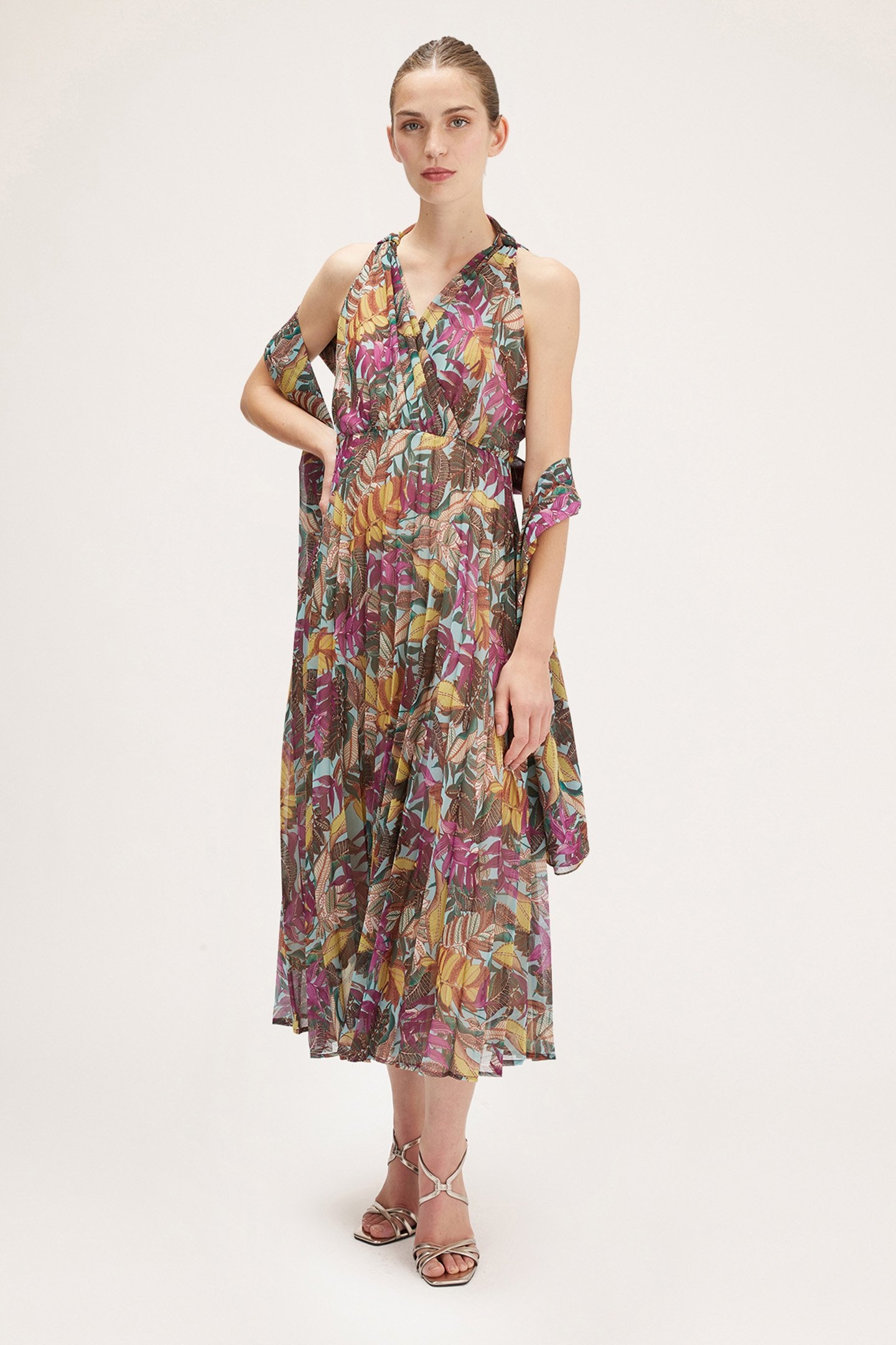 ETHNIC PATTERN GEORGETTE DRESS WITH SCARF VIOLET 1