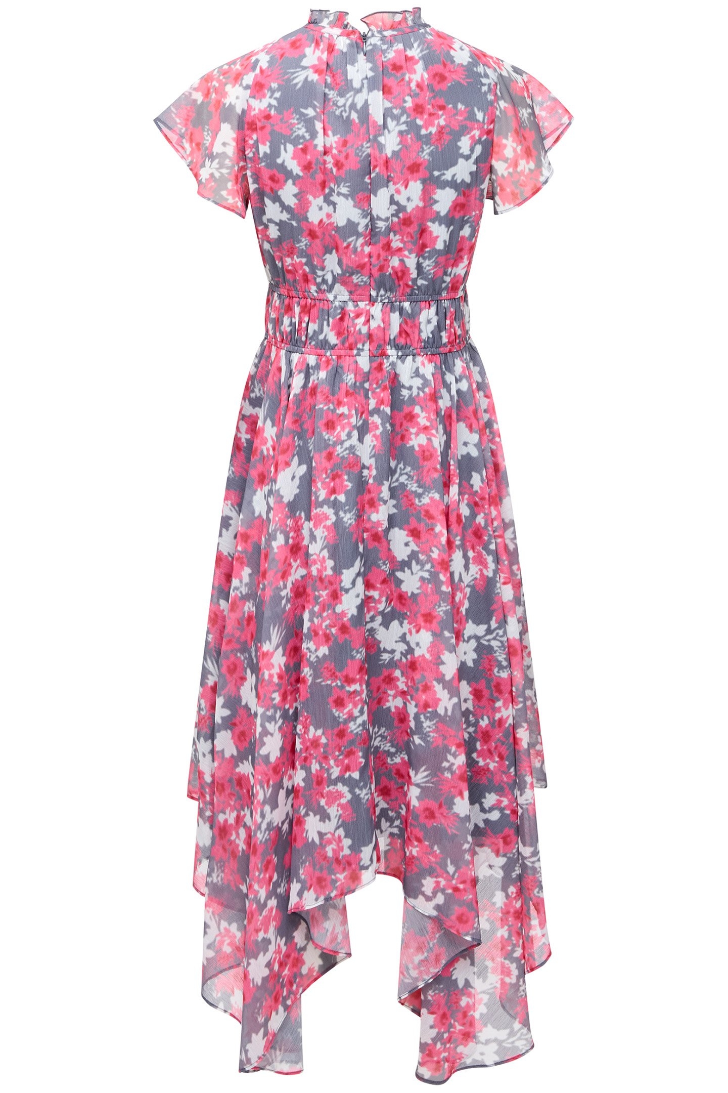 ARLA GATHERED FLOWING DRESS GRAPHITE/RASP SORBET 2