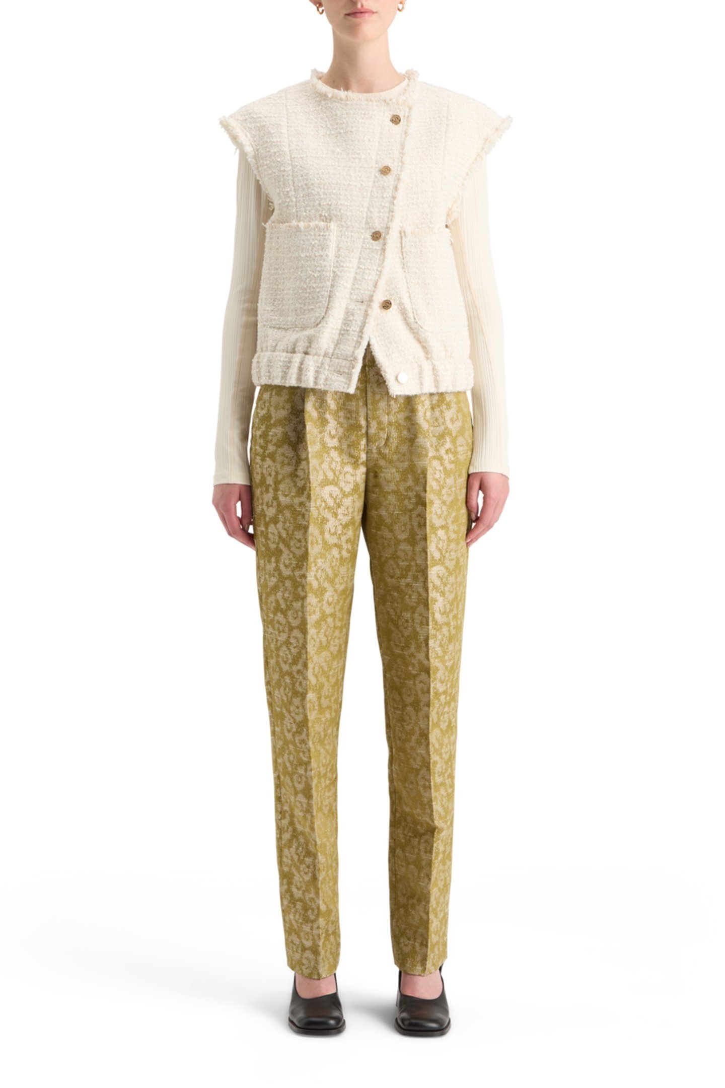 BOUCLE TWEED COLLARLESS GILET SOFT ICE MELANGE 3