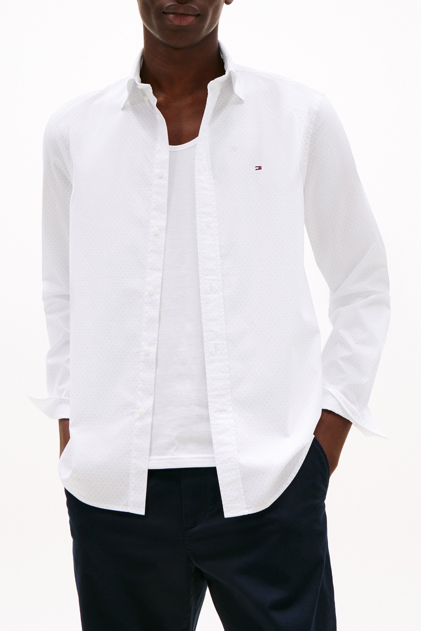 FLEX POPLIN SLIM FIT LS SHIRT WHITE/BREEZY BLUE 1