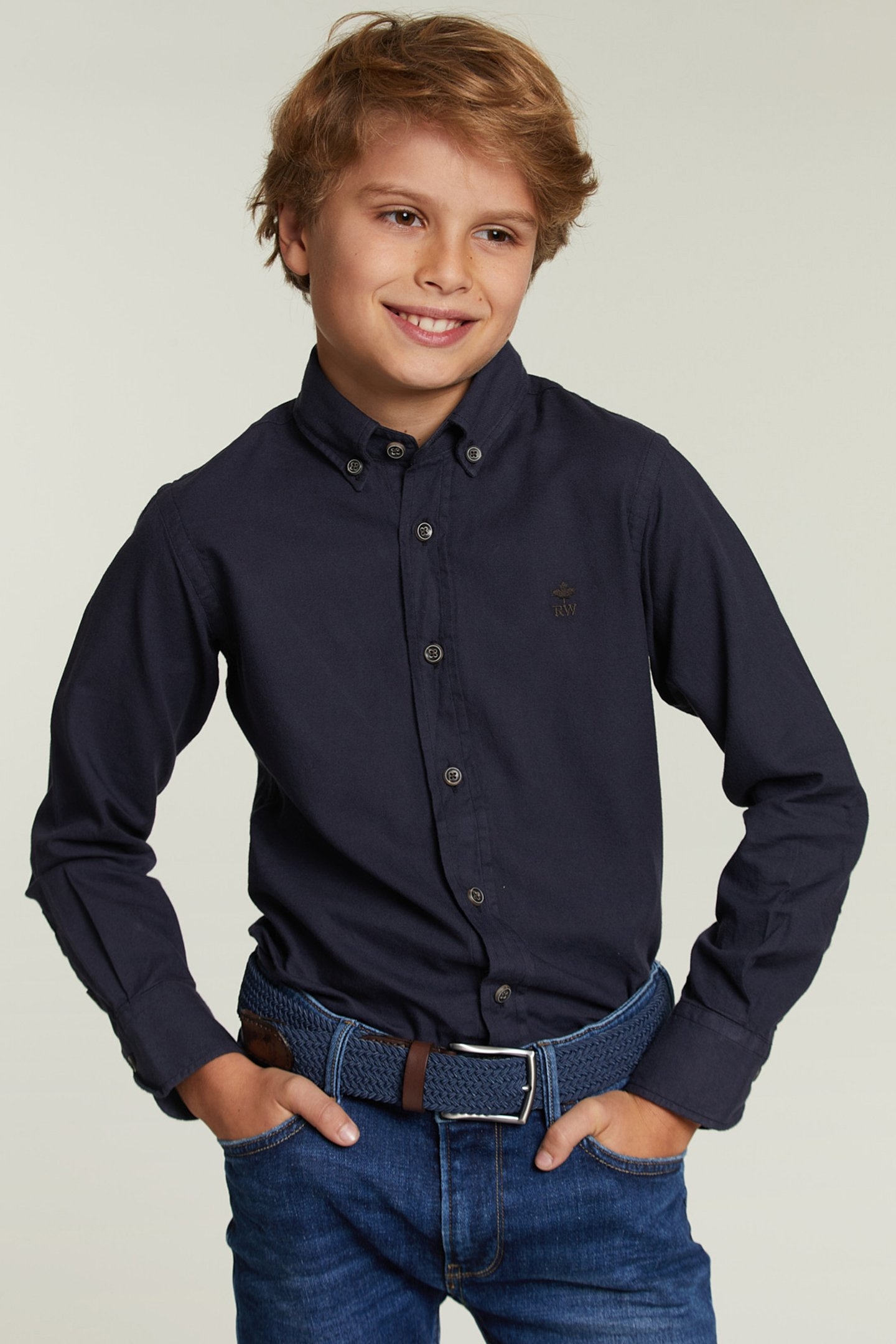 CUSTOM FIT COTTON SHIRT NAVY 1