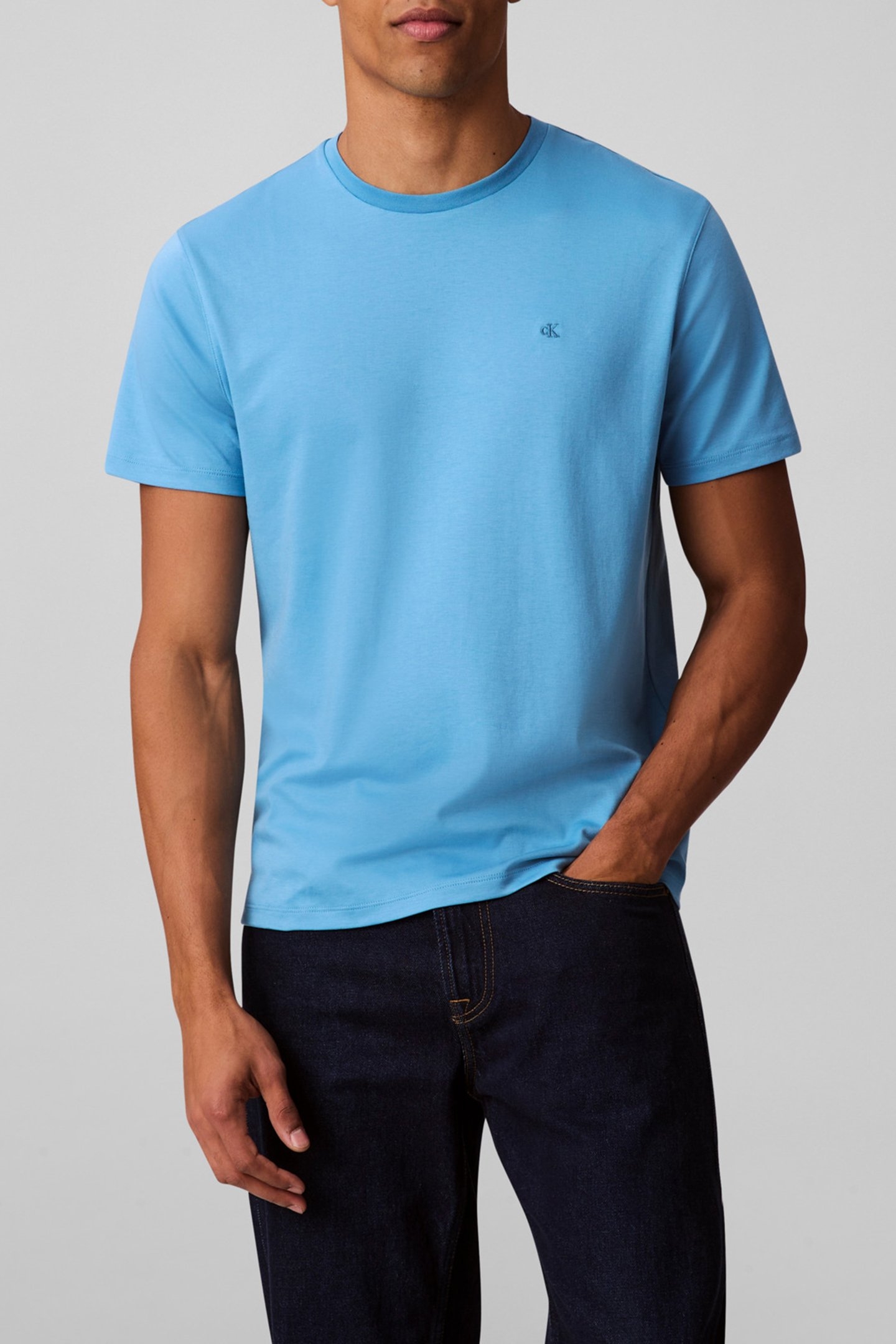 SS SUPIMA CHEST EMB T-SHIRT BLUE STEAM 1