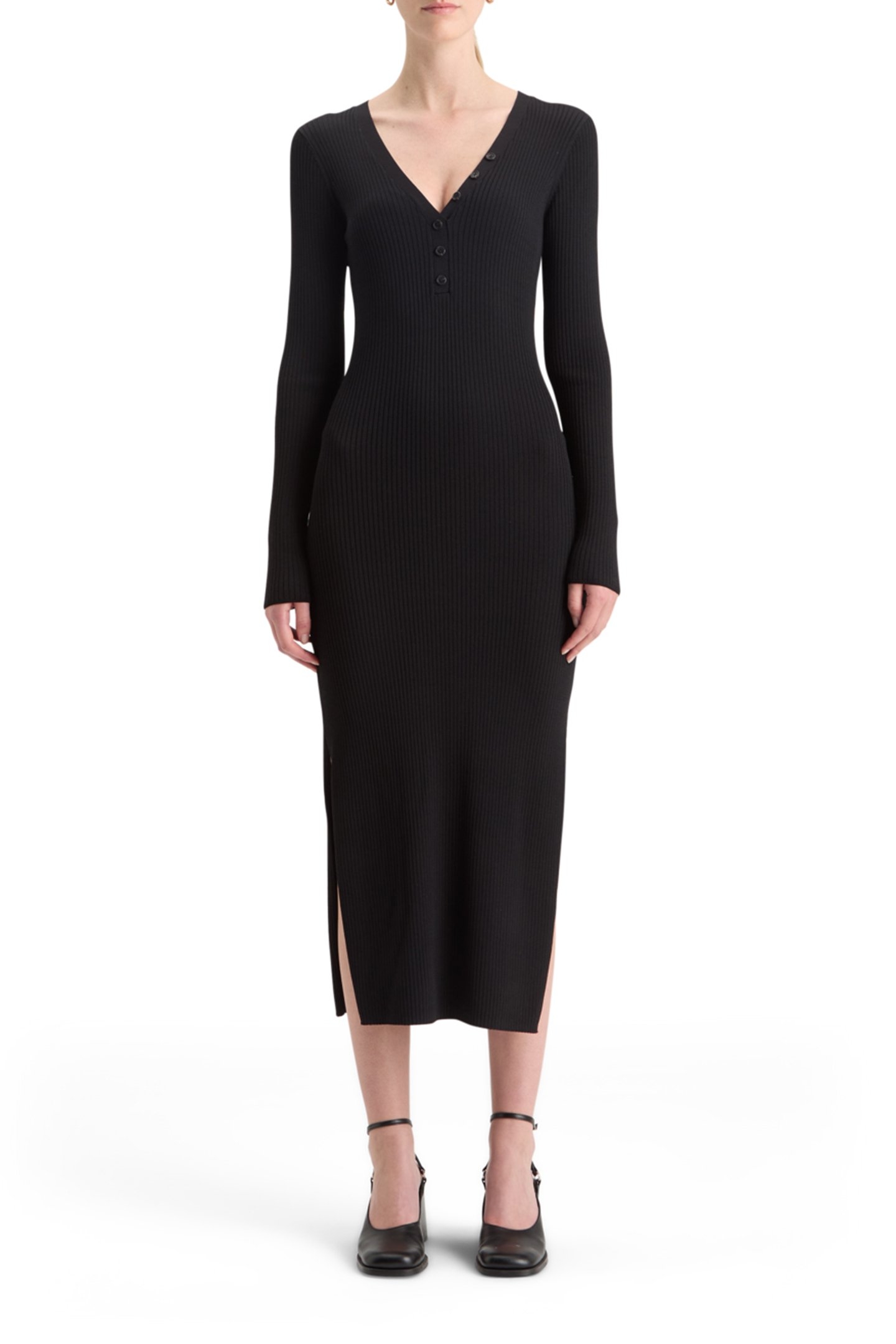 RIBBED KNITTED MIDI DRESS EVENING BLACK 1