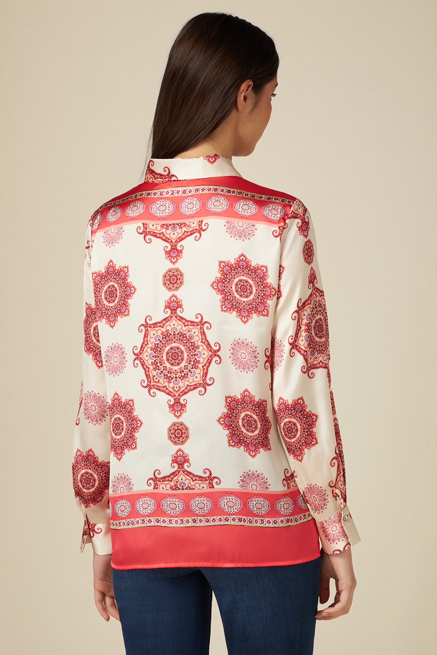 PATTERNED SATIN SHIRT RED 2