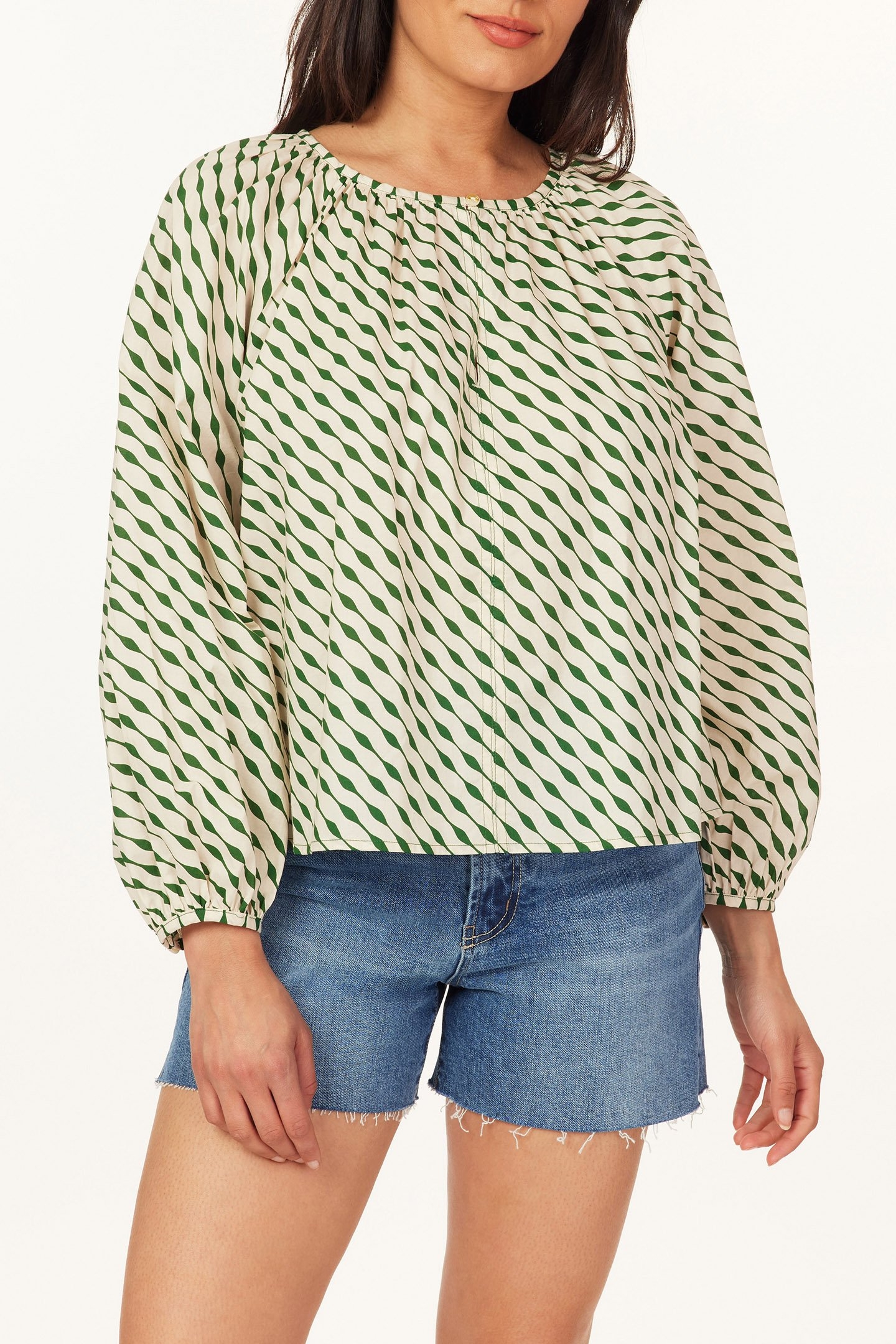 LONG SLEEVE WOVEN TOP VINTAGE STRIPE 1