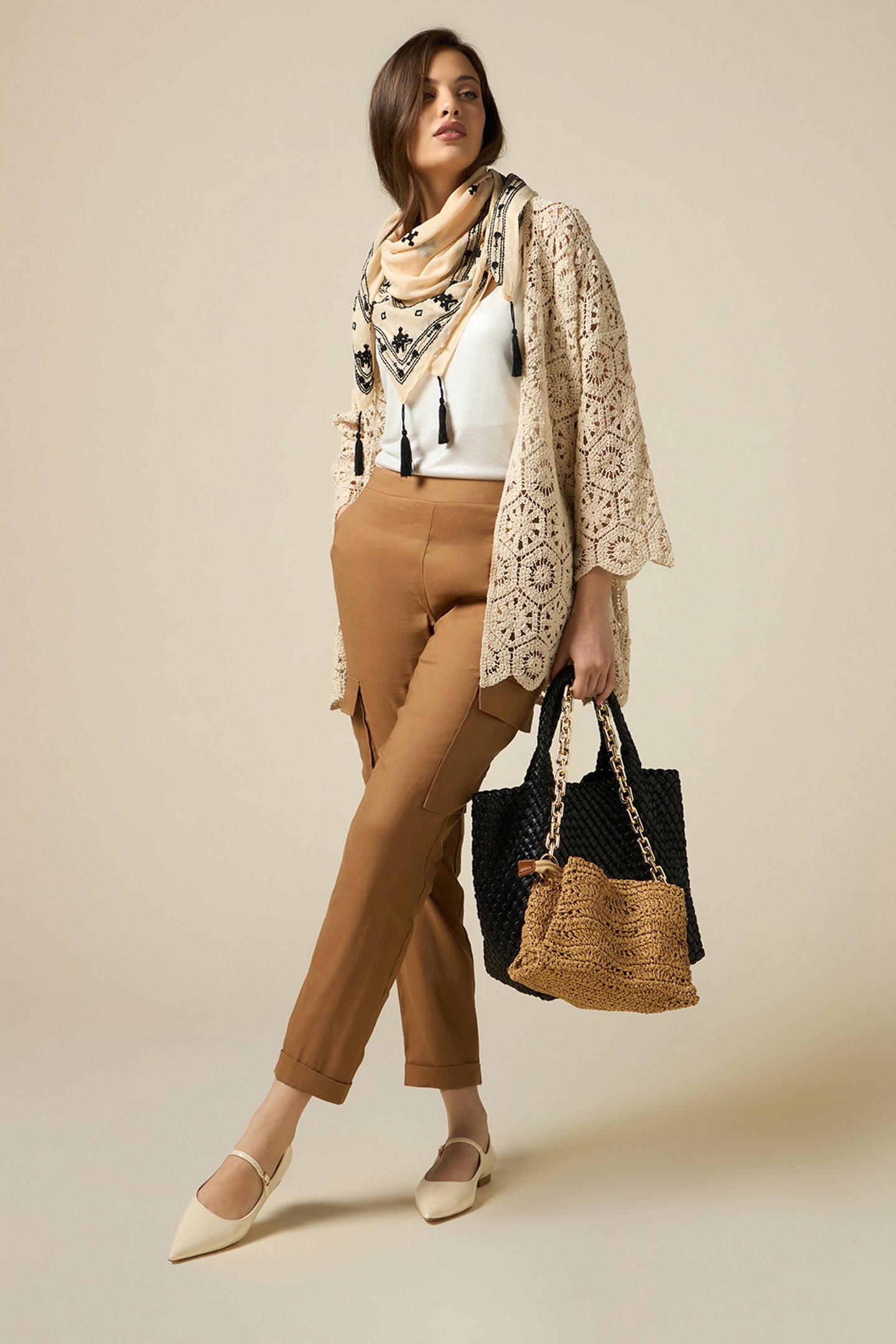 LINEN-BLEND CARGO TROUSERS NATURAL 4