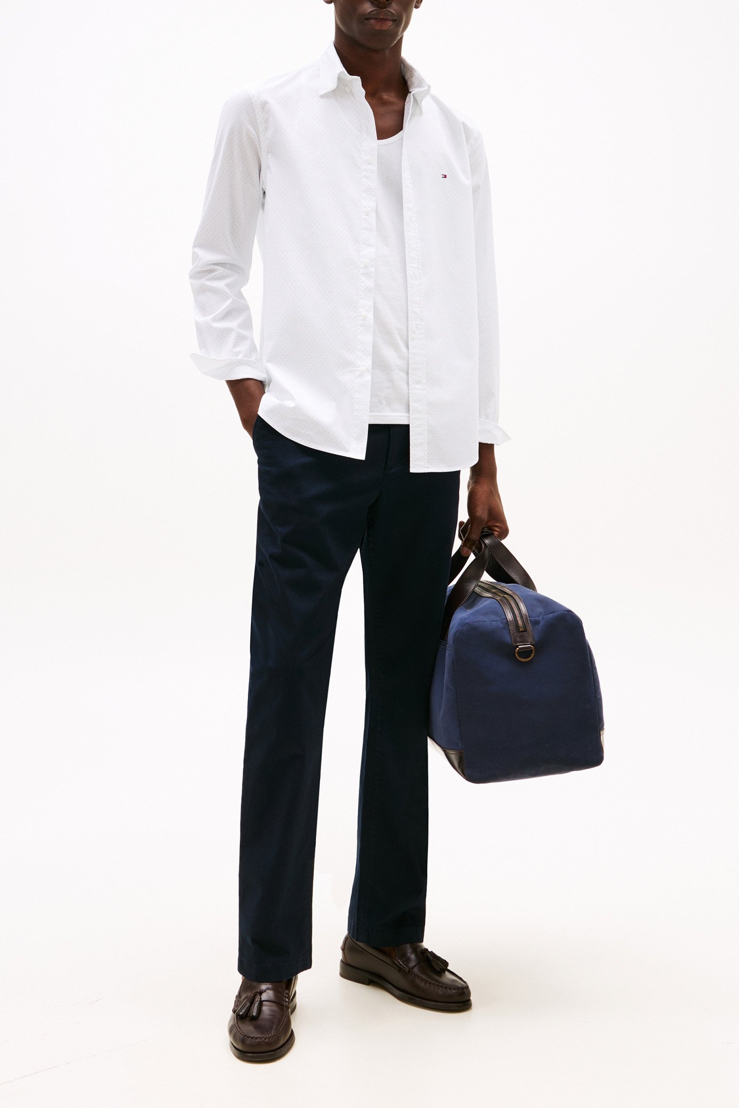 FLEX POPLIN SLIM FIT LS SHIRT WHITE/BREEZY BLUE 2