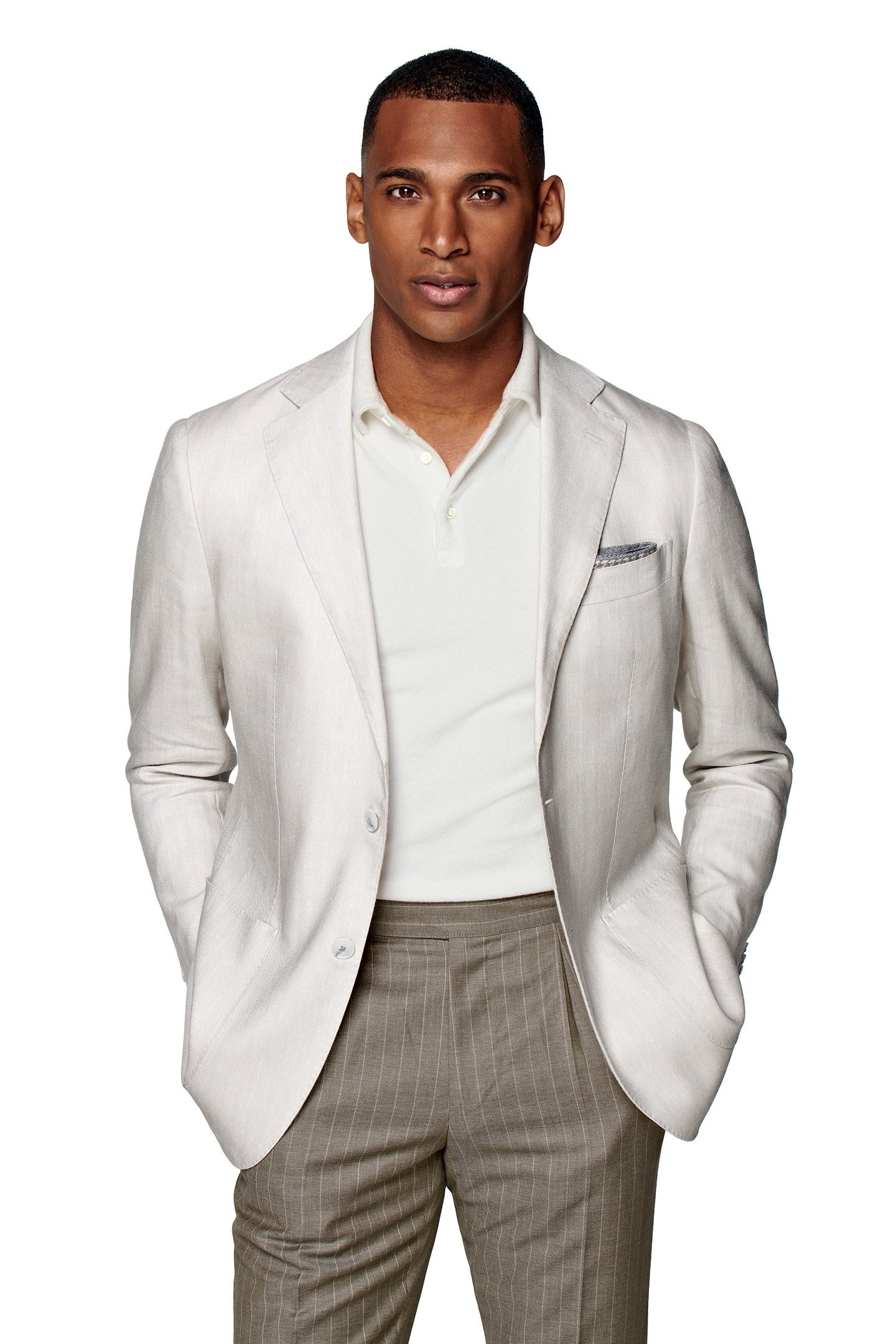 LIGHT GREY HERRINGBONE TAILORED FIT HAVANA BLAZER LIGHT GREY 1