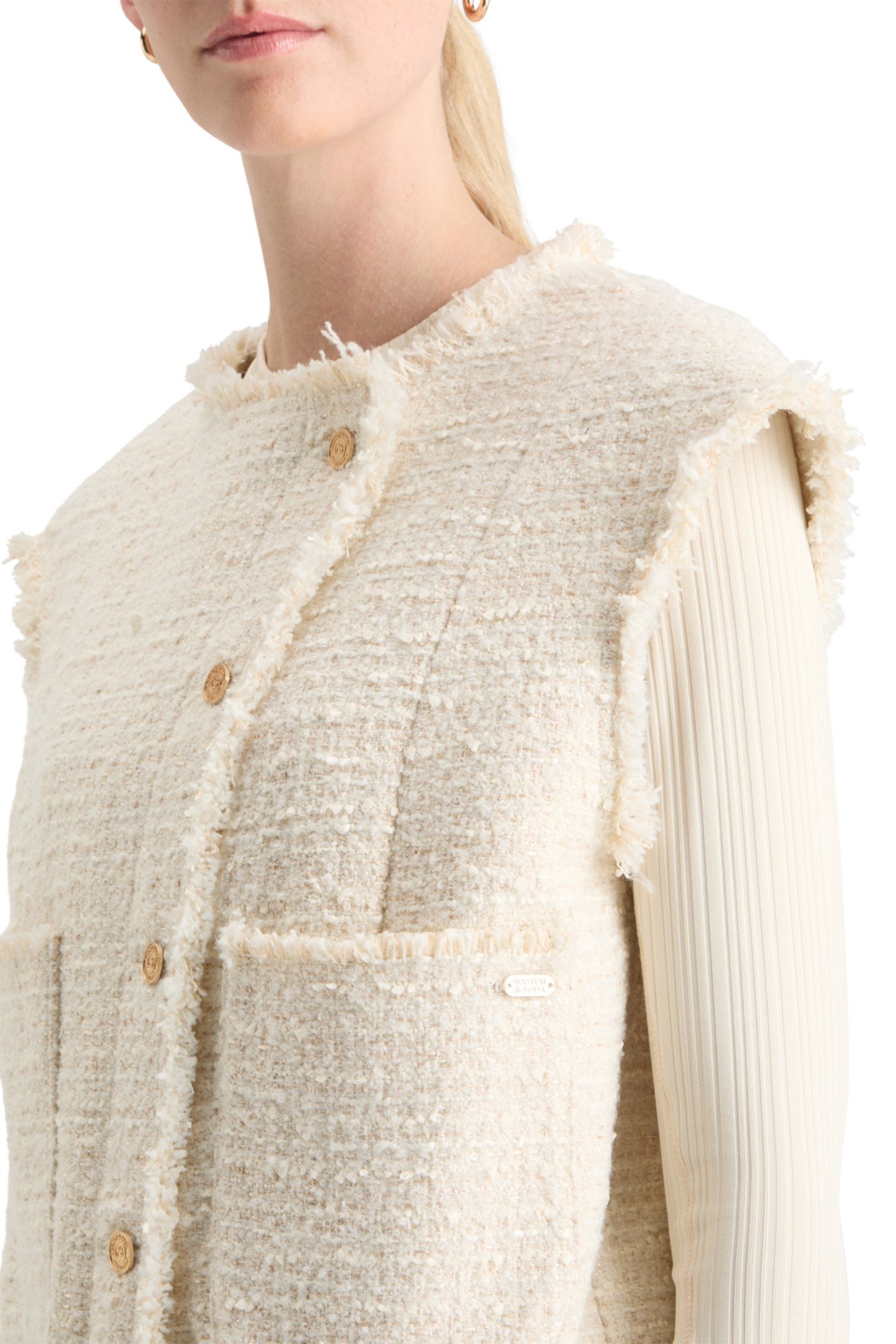 BOUCLE TWEED COLLARLESS GILET SOFT ICE MELANGE 7