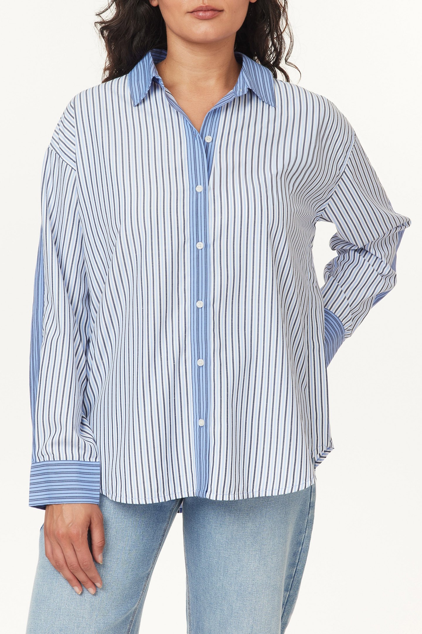 STRIPE BLOCK LS SHIRT BLUE/WHITE 1