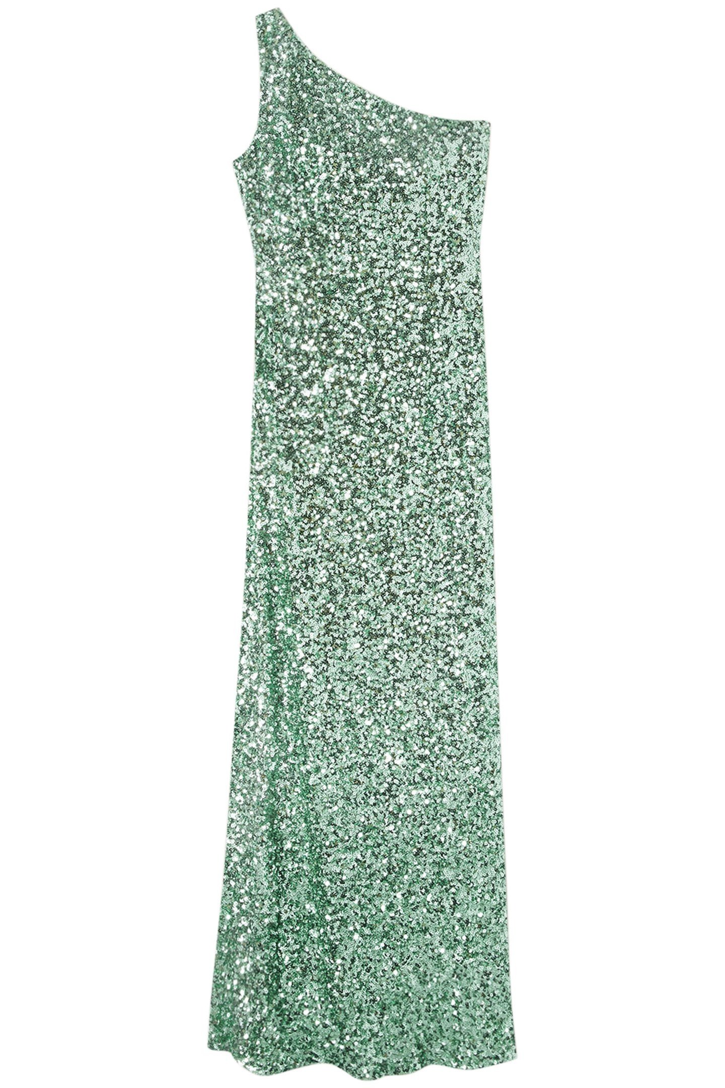 LONG ONE-SHOULDER FULL SEQUIN DRESS GREEN 3