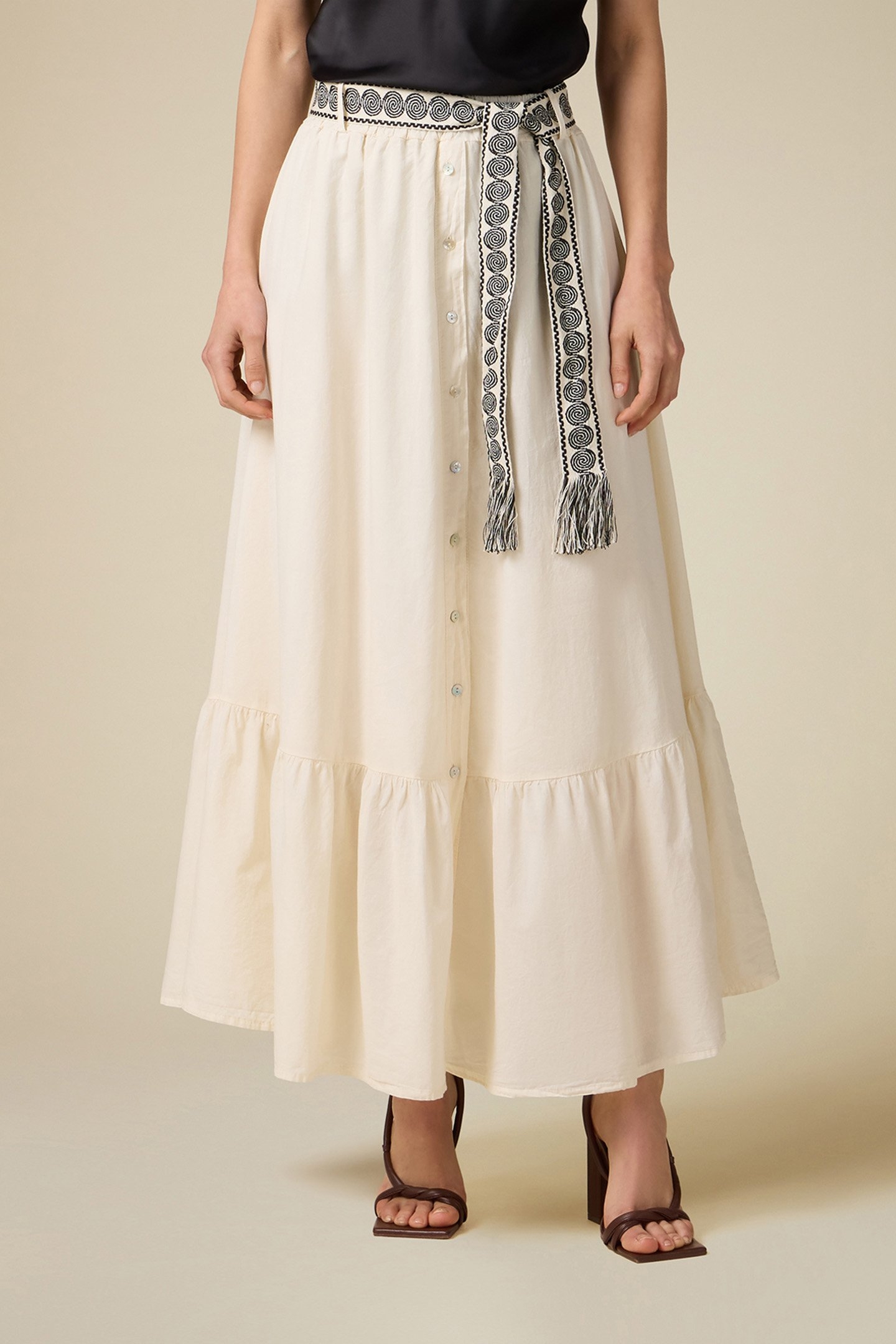 LONG SKIRT WITH BUTTONS AND SASH WHITE 1