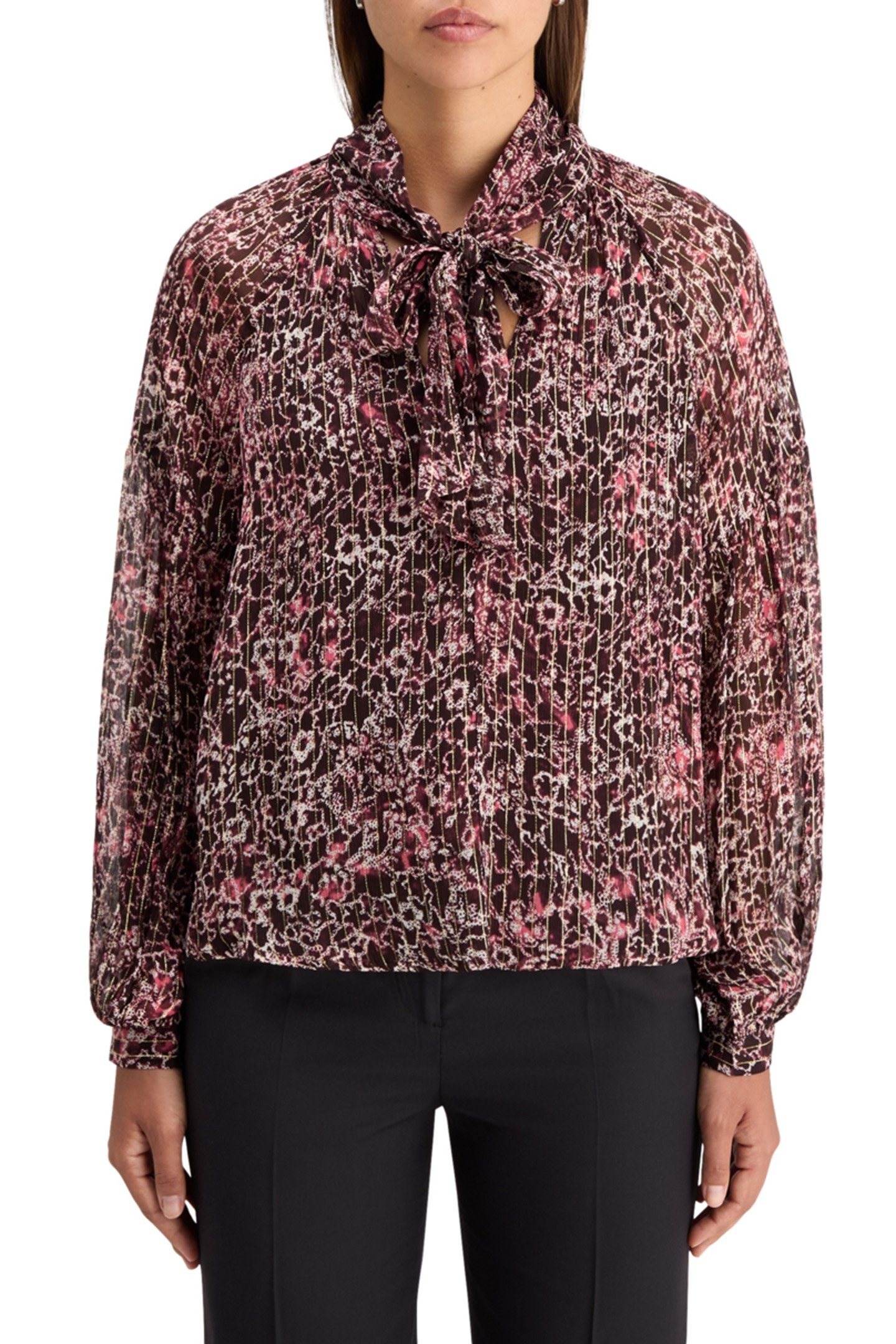 LUREX TOP WITH BOW NECK SHIBORI FLORAL PINK 1