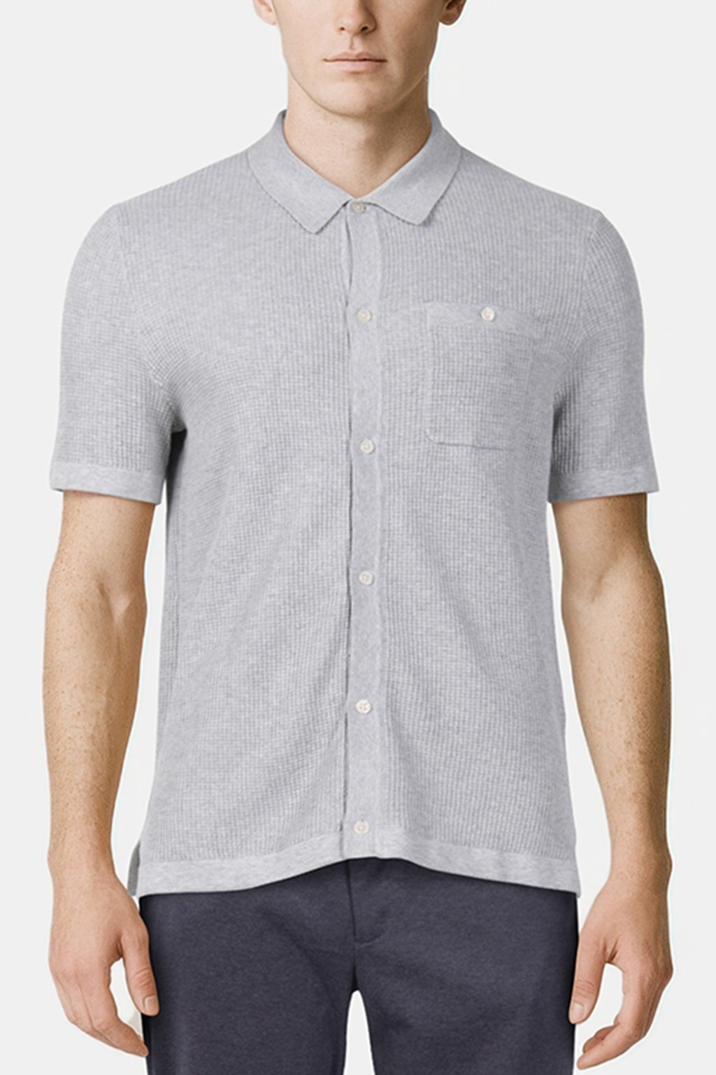 SS BUTTON FRONT CHEST POCKET SWEATER GREY/WHITE 1