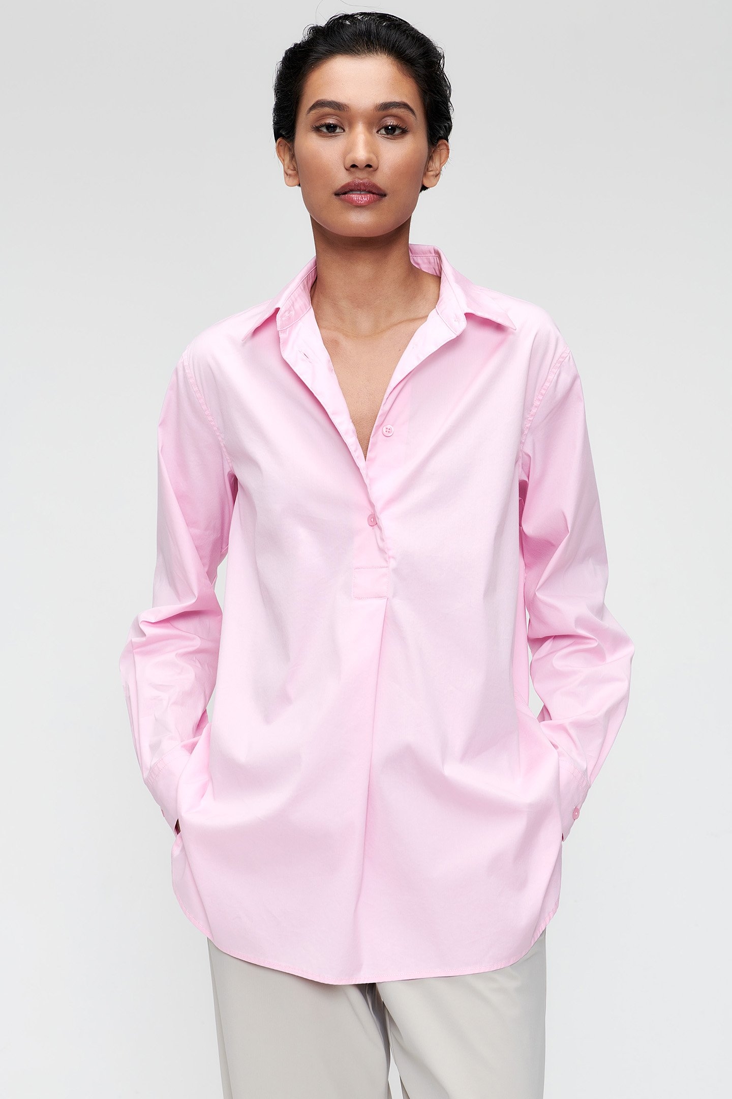 LONG COTTON POLO TOP ROSE PETAL 1