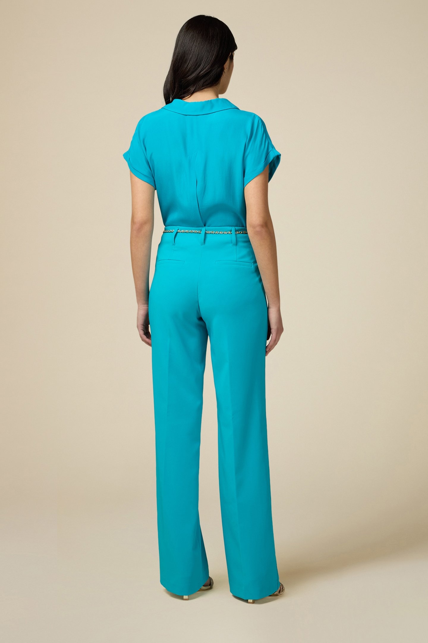 TECHNICAL FABRIC FLARED TROUSERS BLUE 3
