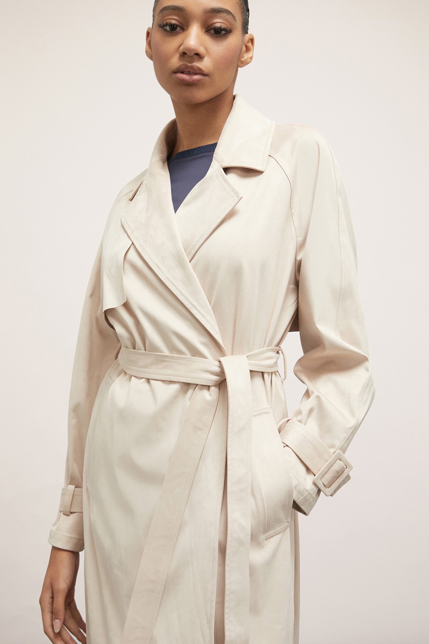 SUEDE-EFFECT TRENCH COAT NATURAL 4