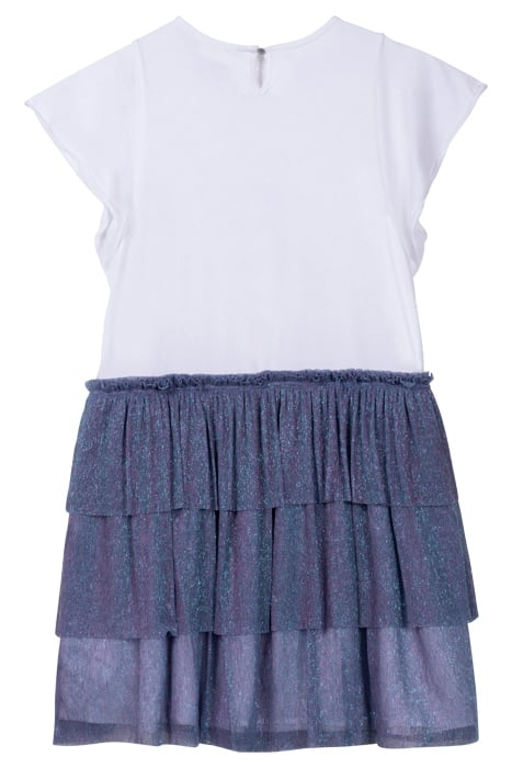 WHITE BI-MATERIAL DRESS WITH SEQUINED TULLE FOR GIRLS 2