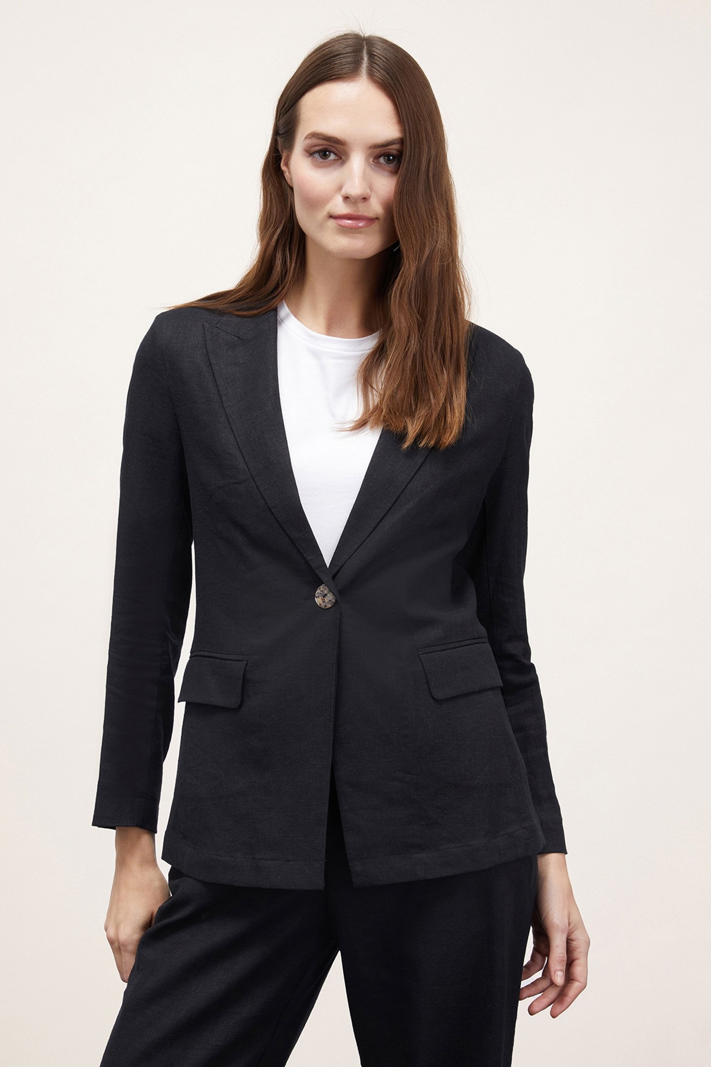SINGLE-BREASTED VISCOSE LINEN JACKET BLACK 1