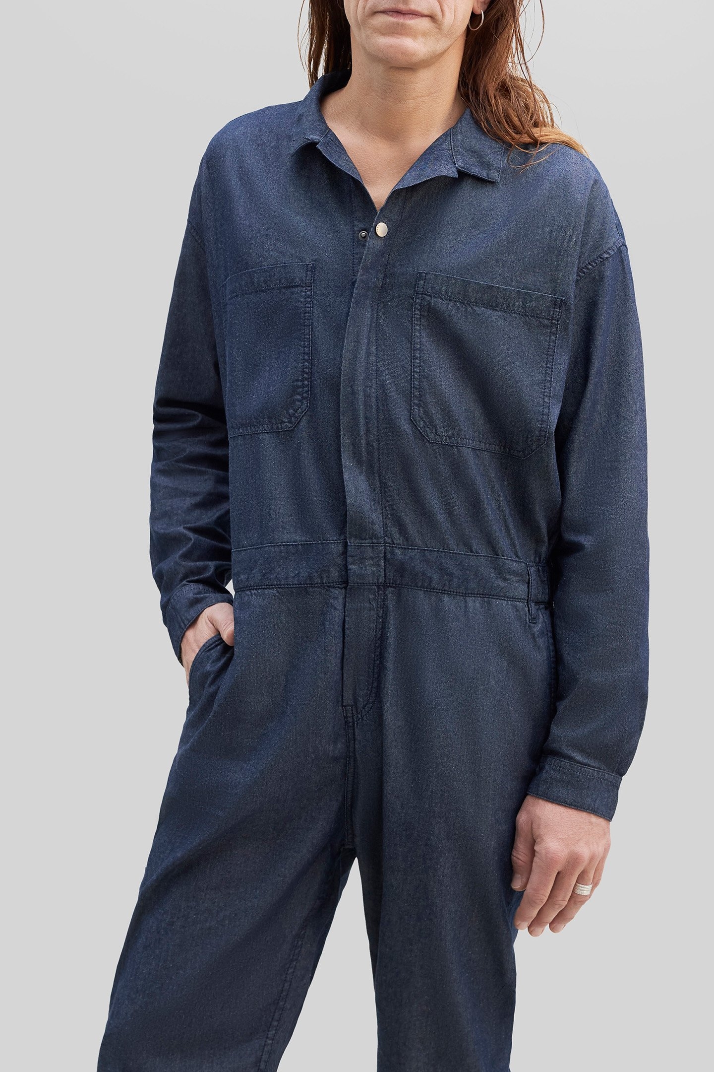 UNISEX NAVY WATERLESS DENIM GENDER FREE JUMPSUIT 3