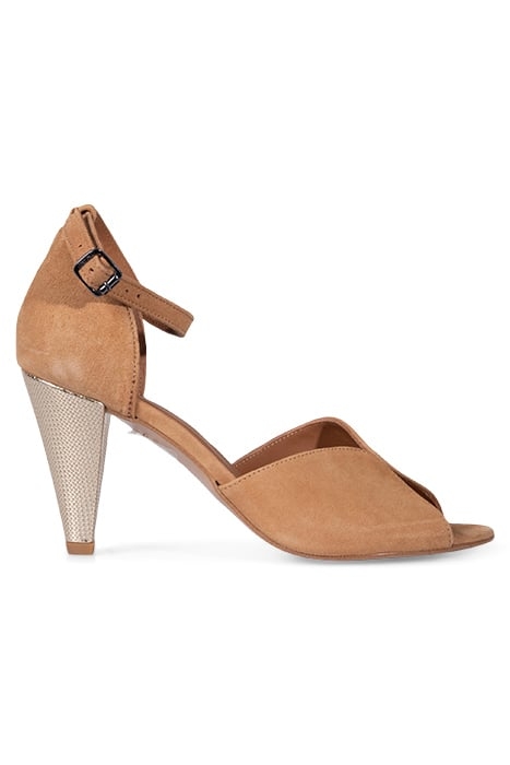 O.NOLA - CARAMEL LEATHER VELVET HEEL SANDALS 1