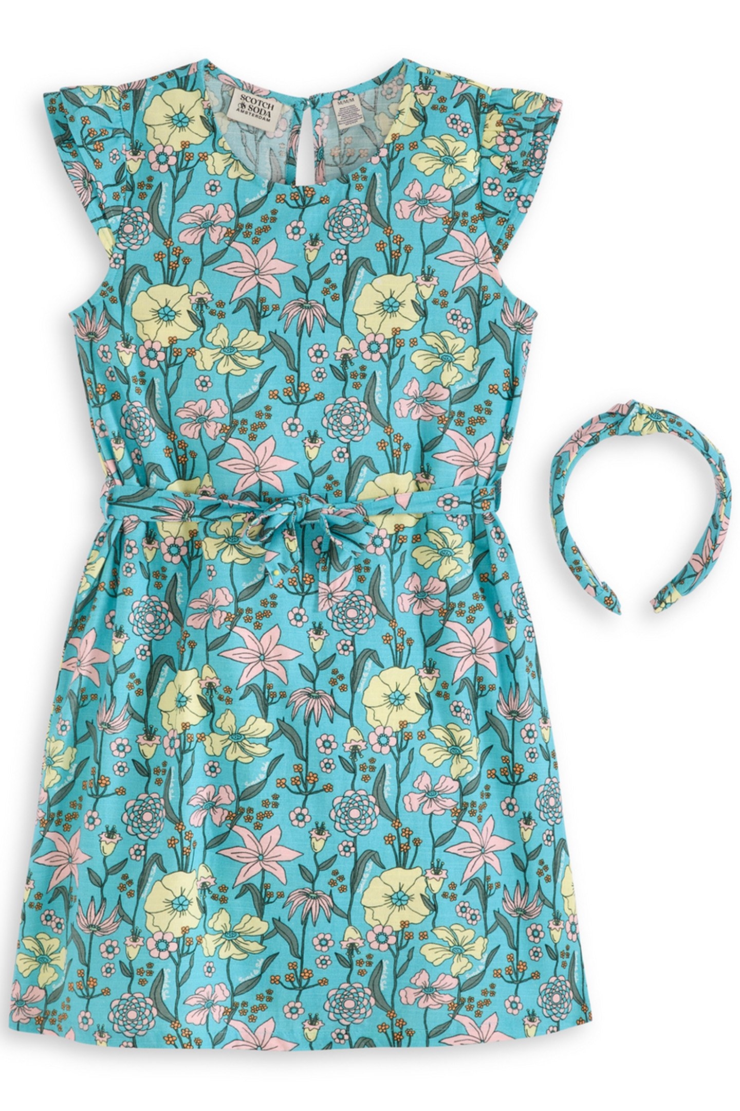 S&S GIRLS 2PC DRESS & HEADBAND SET BLEACHED AQUA 1