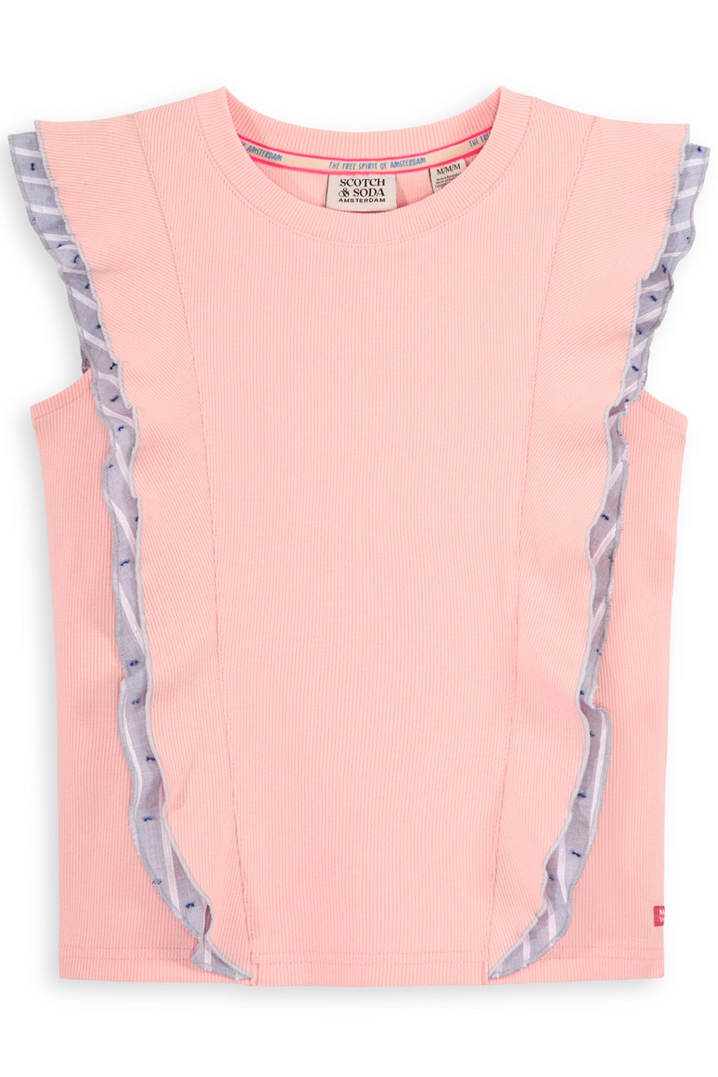 S&S GIRLS DENIM GROUP Y/D RIB RUFFLE FASHION TOP LT PASTEL P 1