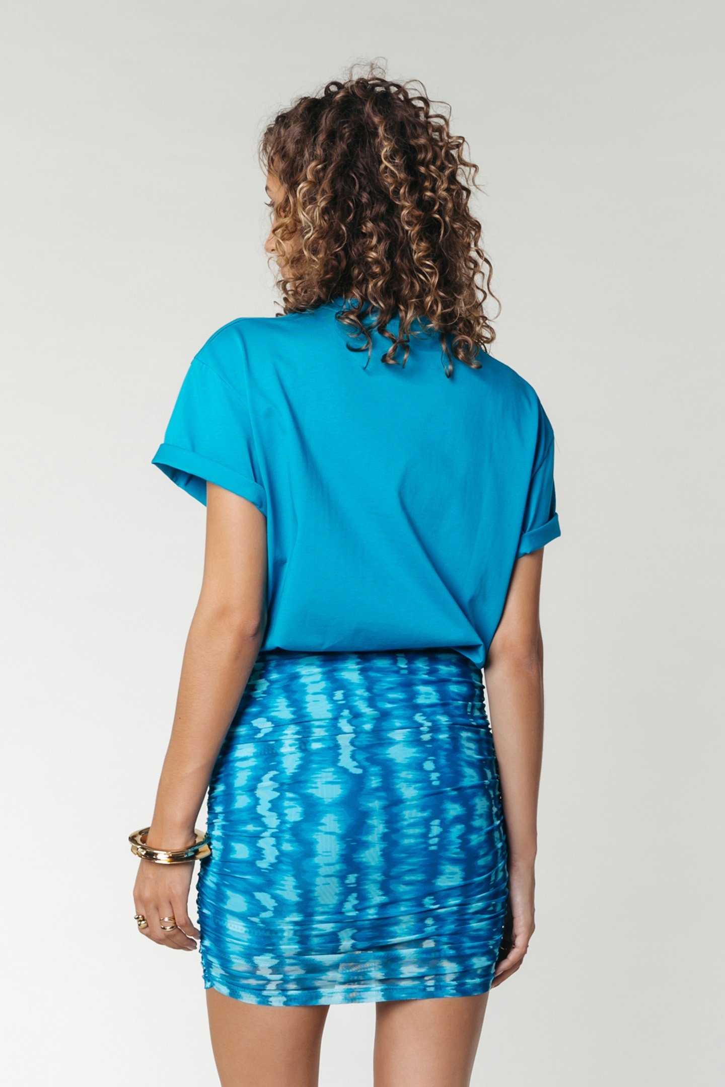 TAYLEE TIE DYE MESH GATHERED SKIRT LIGHT TURQUOISE 2