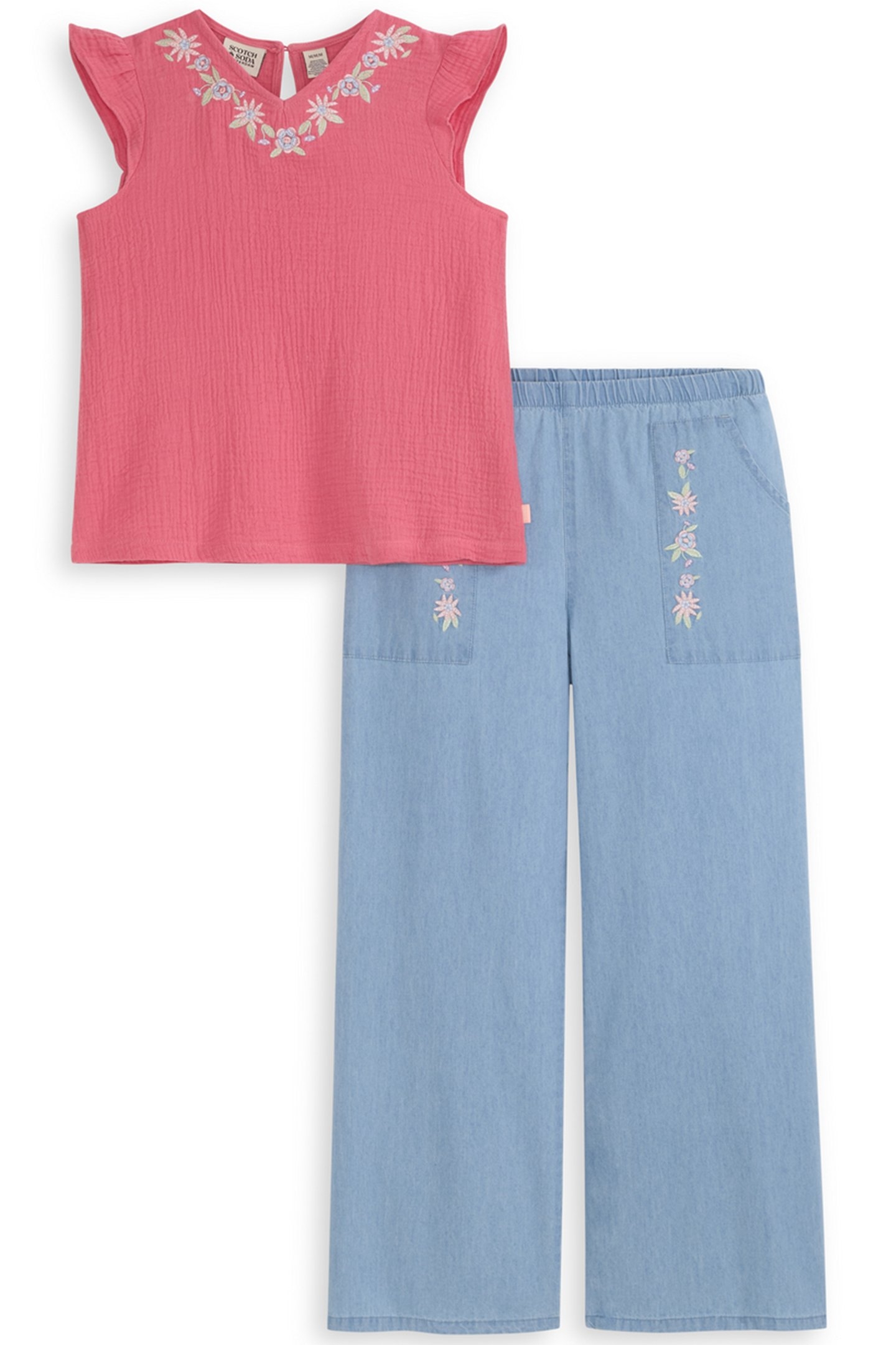 S&S GIRLS 2PC FASHION TOP & DENIM PANT SET PINK/BROWN 1