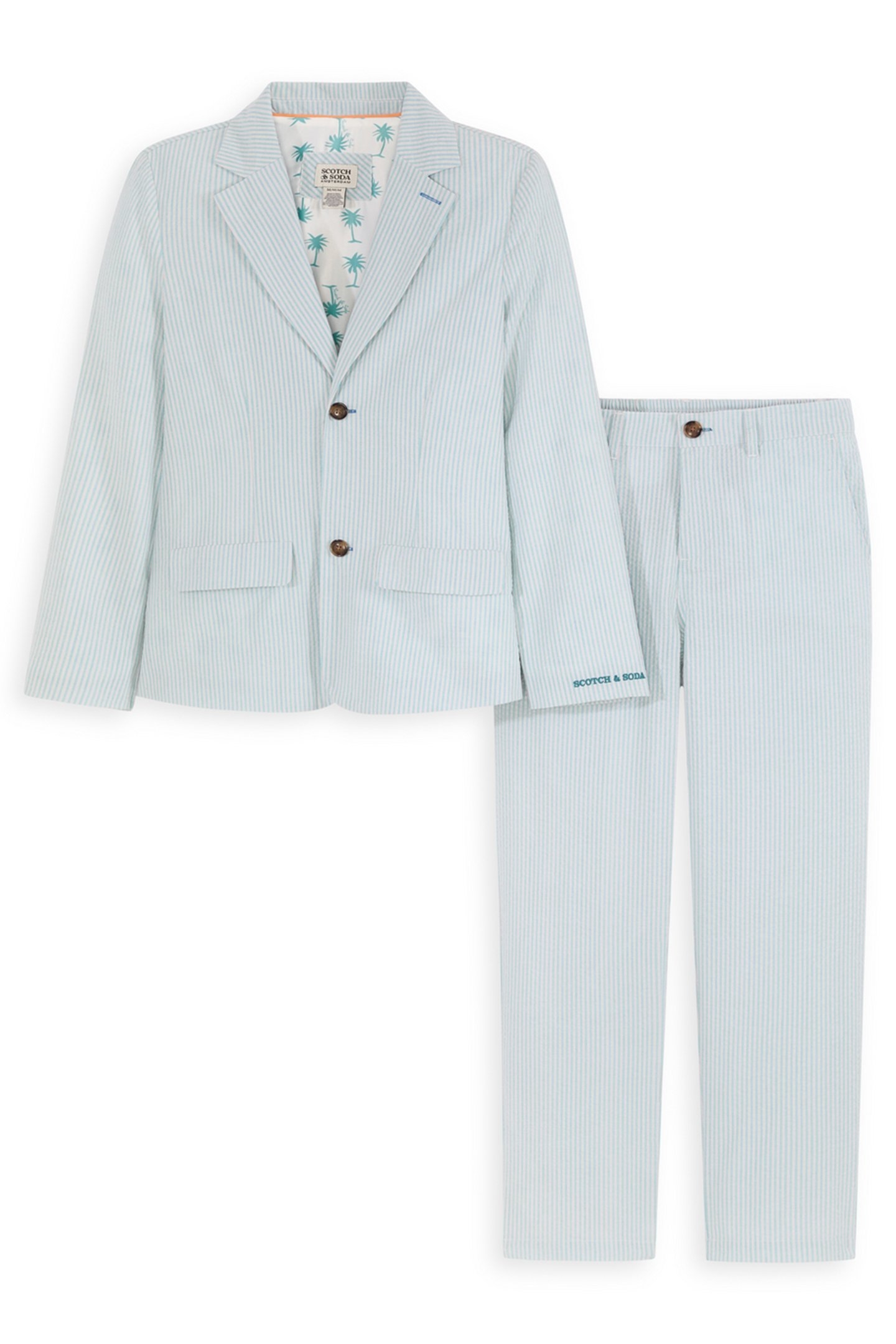 2PC BIG BOYS YD SEERSUCKER JACKET & PANT SUIT SET BLEACHED A 1