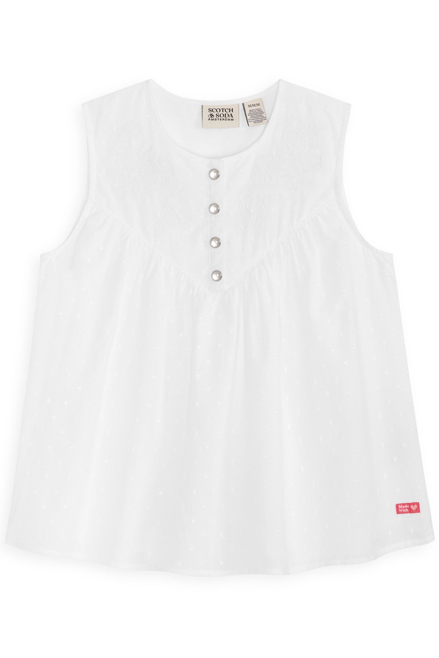 S&S GIRLS DENIM GROUP CTTN SWISS DOT SLEEVELESS TOP WHITE TR 1