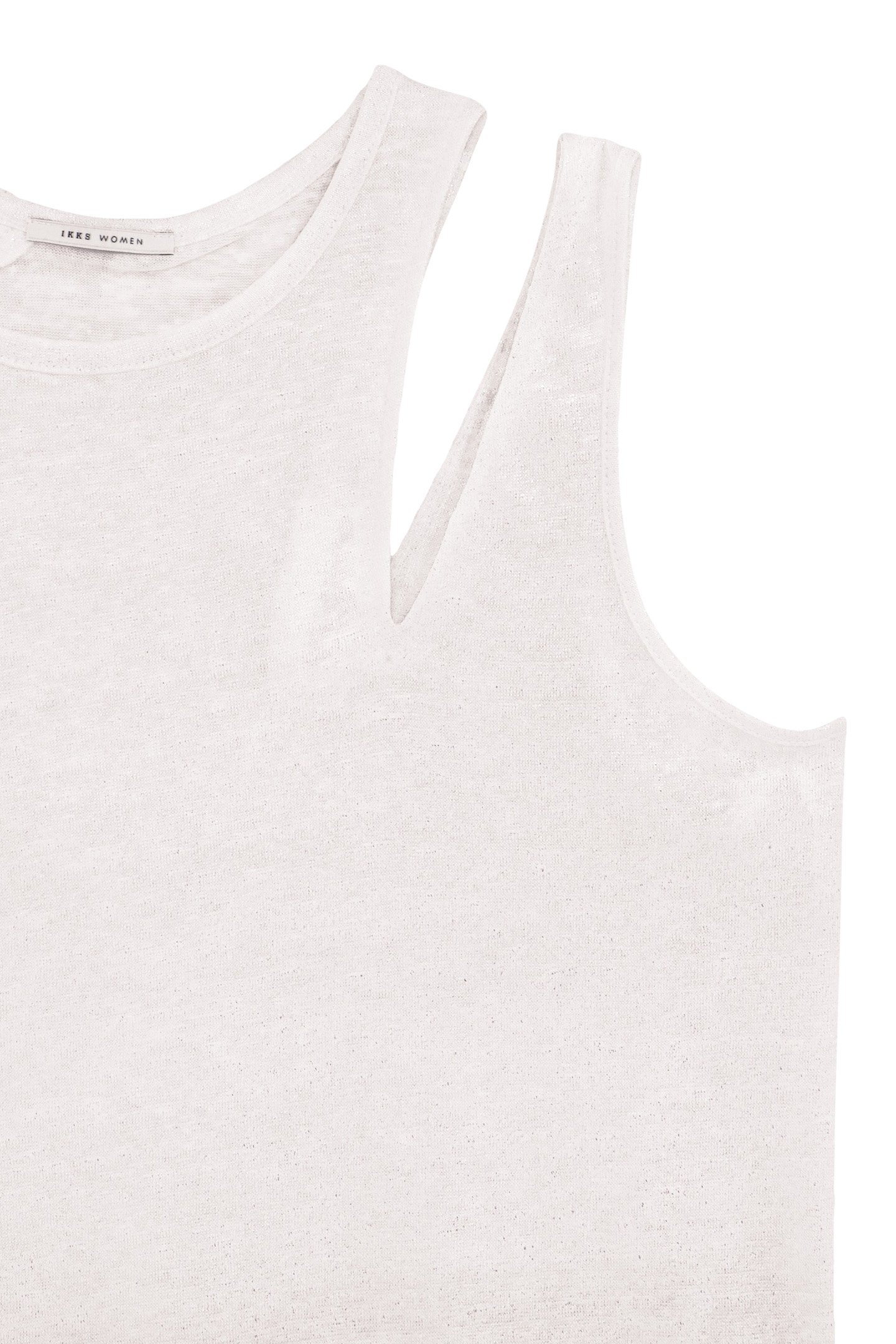WHITE ASYMMETRICAL IRIDESCENT LINEN KNIT TEE-SHIRT 8