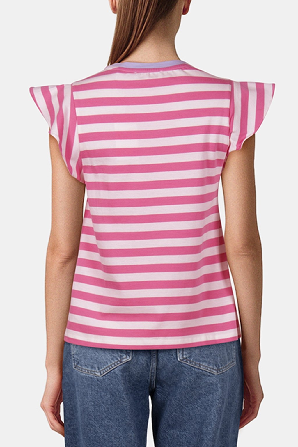 STRIPED T-SHIRT WITH RUFFLES ORGANIC SORBET PINK 2
