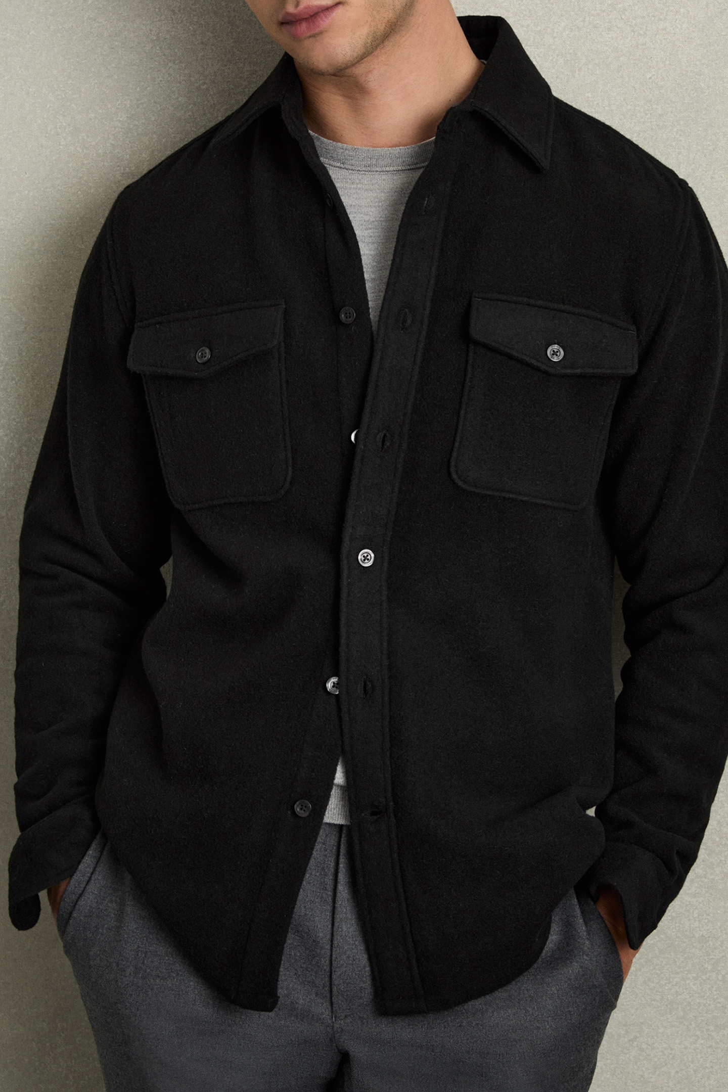 DEMARI LS TWIN POCKET WOOL OVERSHIRT BLACK 4