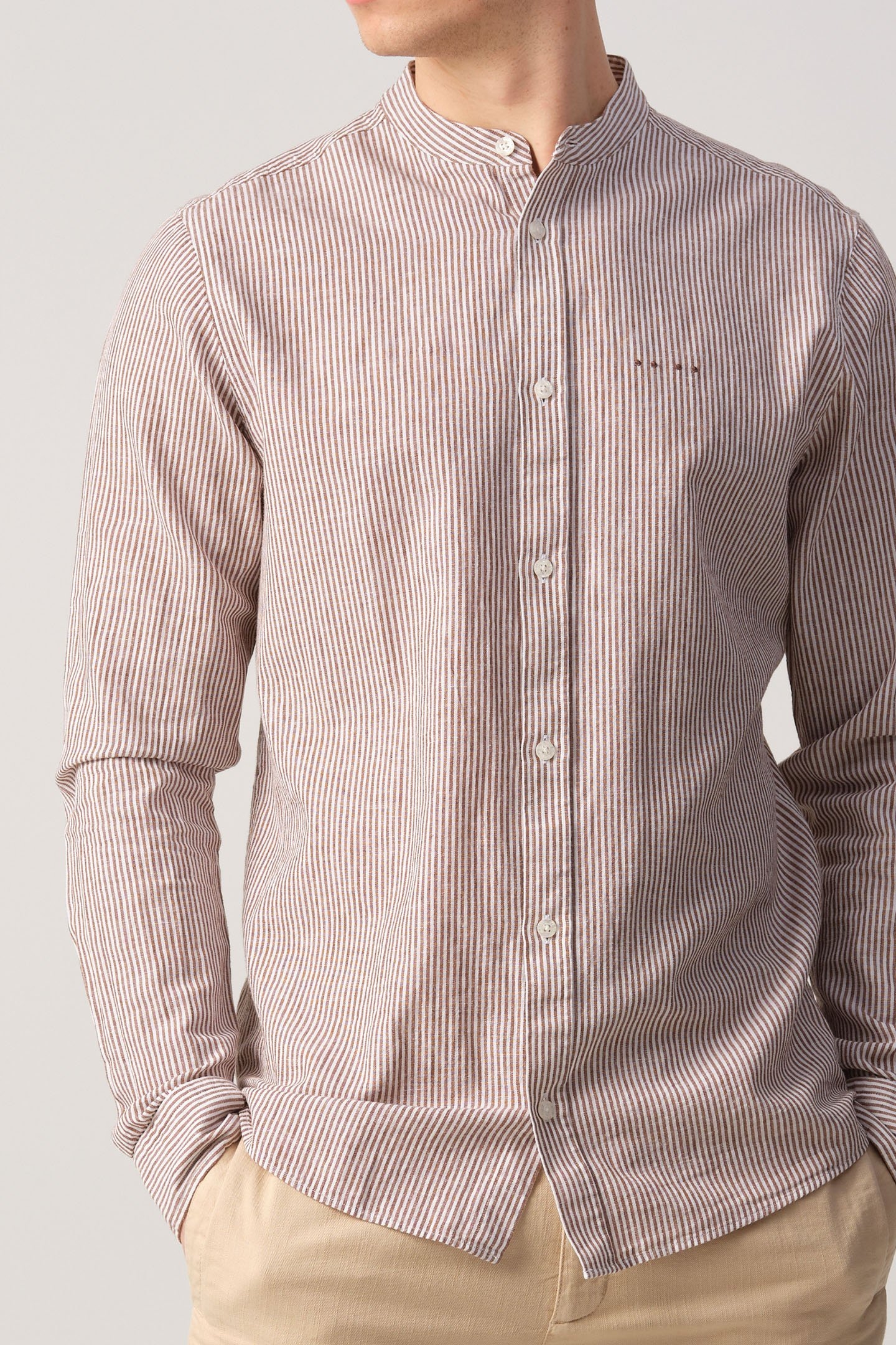 JEROEN CASUAL OVERHEMD LM TOASTED COCONUT STRIPE 2