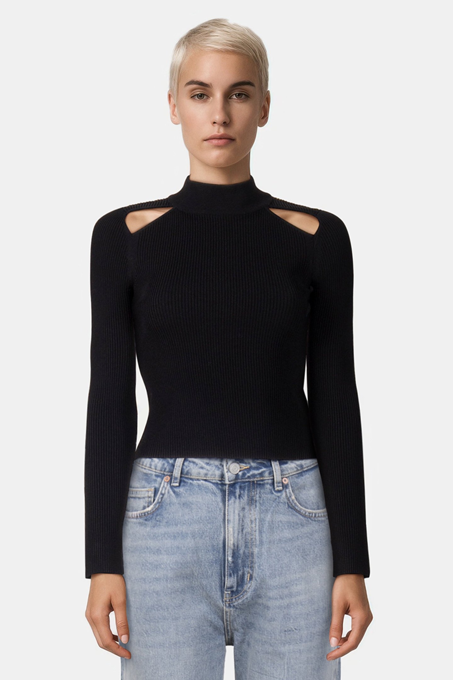 CUTOUT SWEATER IN BLACK 1